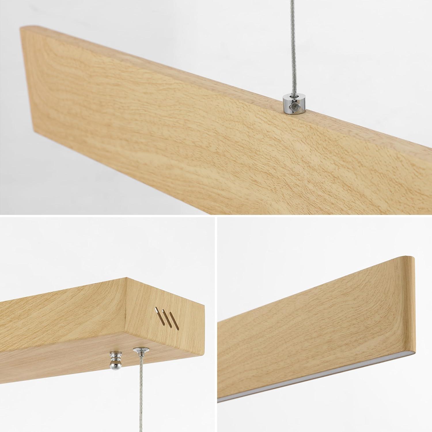 imageJONATHAN Y JYL7019B Draper 40quot Dimmable Adjustable Integrated LED Metal Linear Pendant Minimalistic Modern Contemporary Dining Room Living Room Kitchen Foyer Bedroom Hallway Brushed AluminumLight Brown Wood Finish