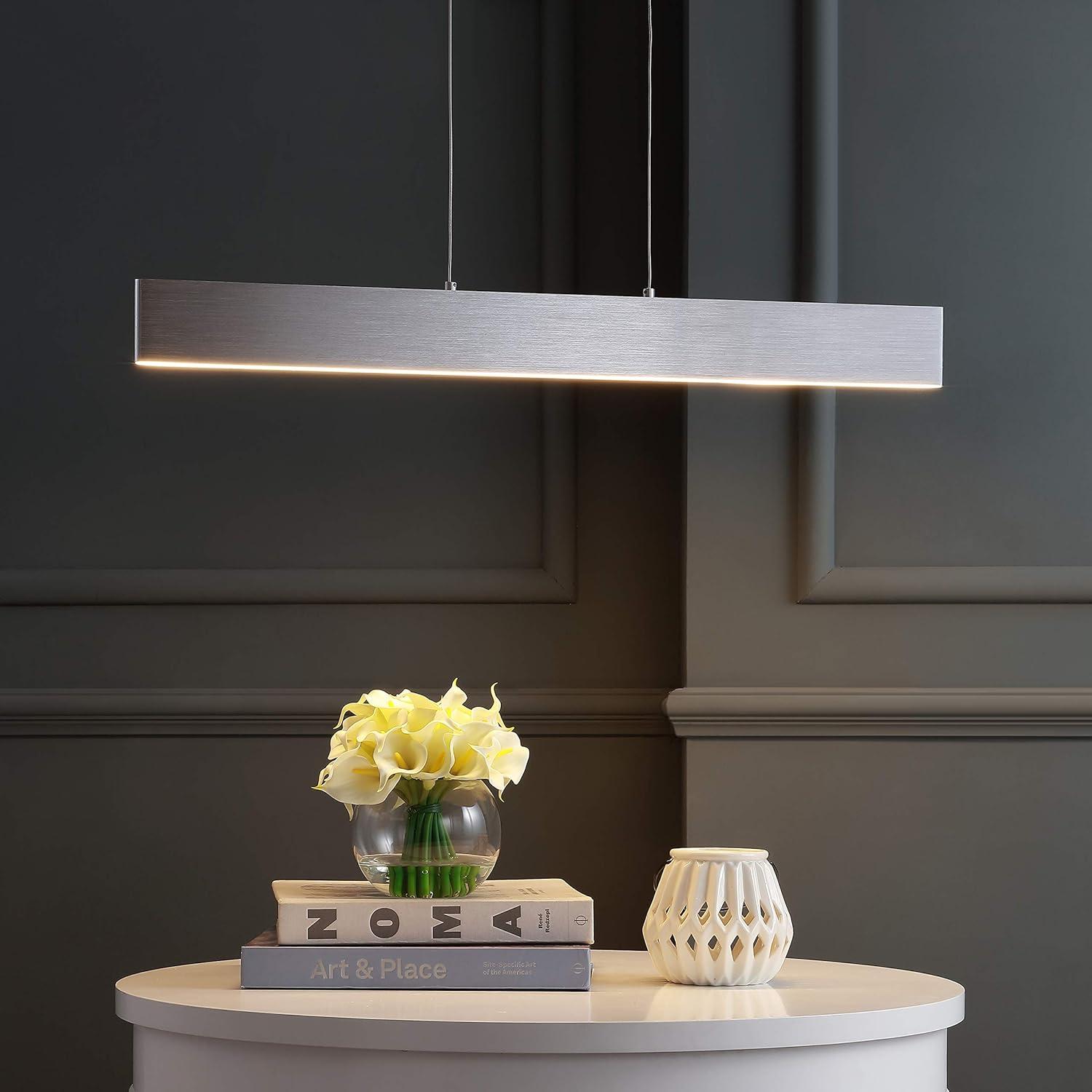 imageJONATHAN Y JYL7019B Draper 40quot Dimmable Adjustable Integrated LED Metal Linear Pendant Minimalistic Modern Contemporary Dining Room Living Room Kitchen Foyer Bedroom Hallway Brushed AluminumBrushed Aluminum