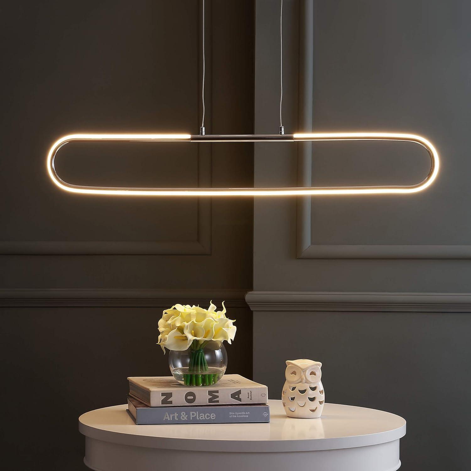 imageJONATHAN Y JYL7021B Ned 39quot Dimmable Adjustable Integrated LED Metal Linear Pendant Minimalistic Modern Contemporary Dining Room Living Room Kitchen Foyer Bedroom Hallway BlackChrome