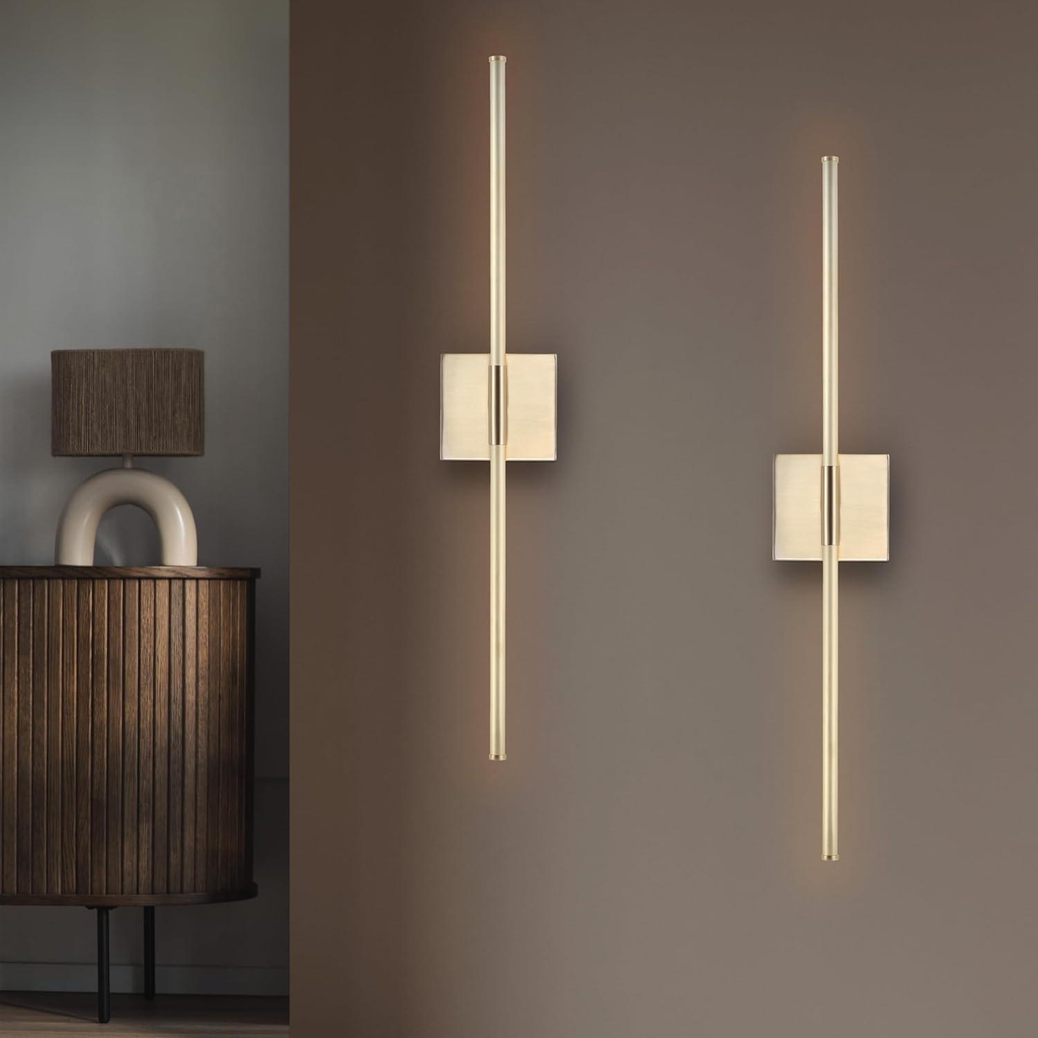 imageJONATHAN Y JYL7022B Makena 28quot Dimmable Integrated LED Metal Wall Sconce MinimalisticModernContemporary 3000K LED Bulbs for Bedroom Living Room Bathroom Hallway GoldGold