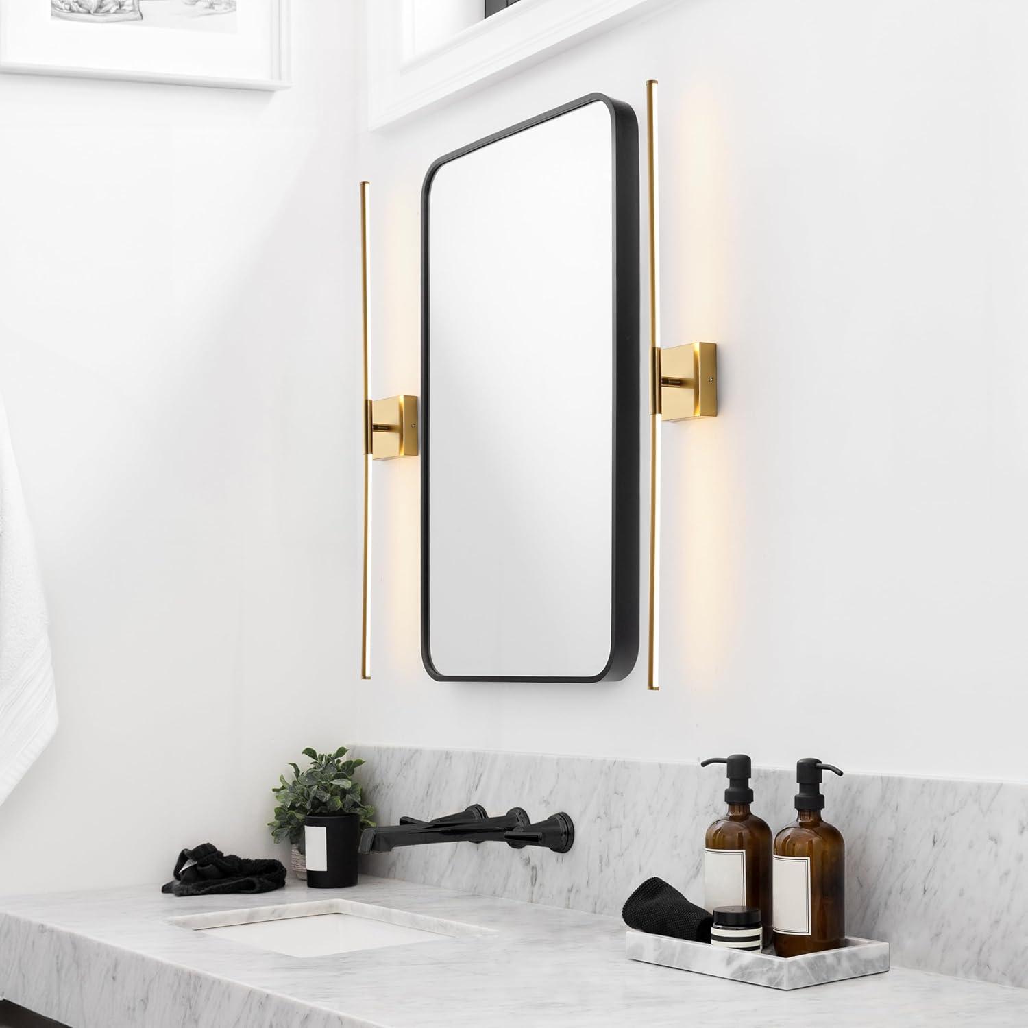 imageJONATHAN Y JYL7022B Makena 28quot Dimmable Integrated LED Metal Wall Sconce MinimalisticModernContemporary 3000K LED Bulbs for Bedroom Living Room Bathroom Hallway GoldBrass Gold