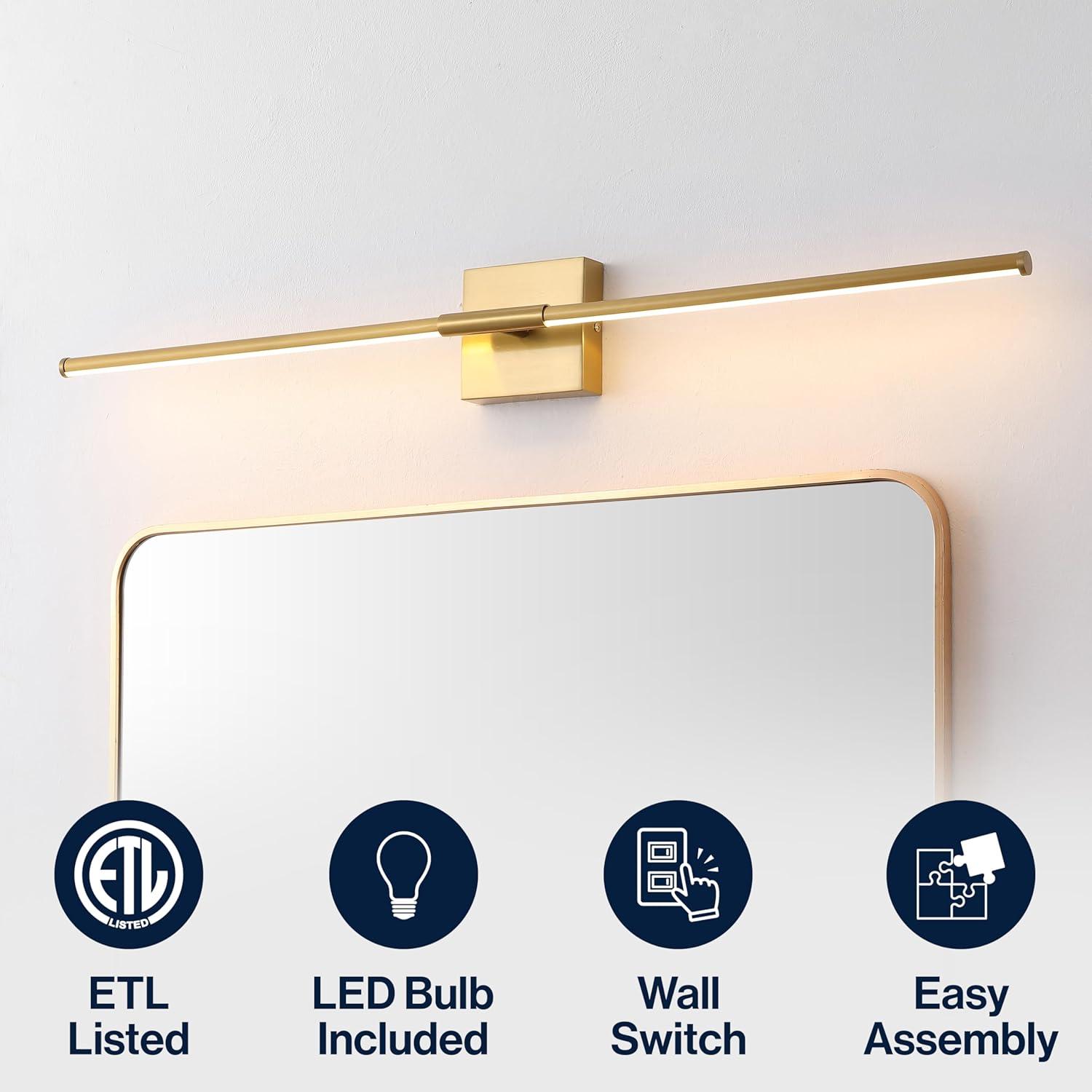 imageJONATHAN Y JYL7022B Makena 28quot Dimmable Integrated LED Metal Wall Sconce MinimalisticModernContemporary 3000K LED Bulbs for Bedroom Living Room Bathroom Hallway GoldBrass Gold