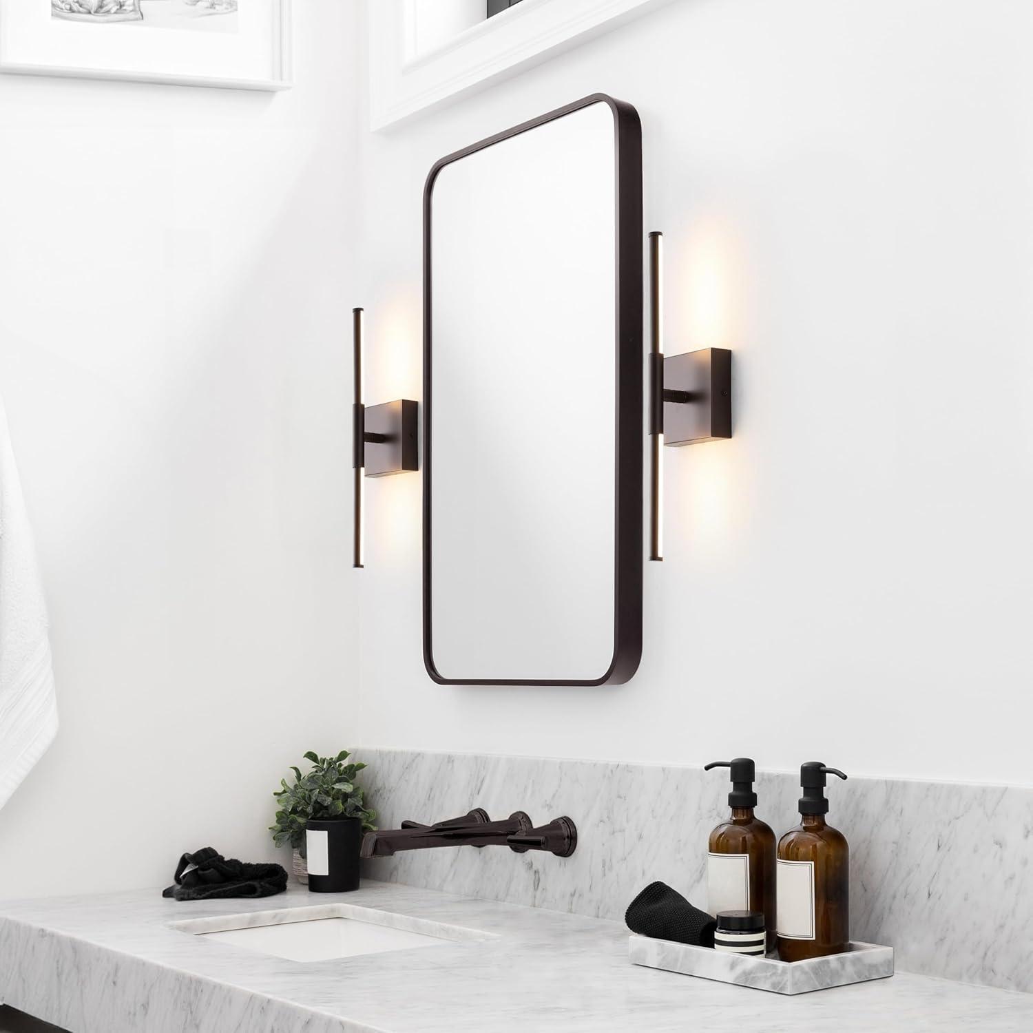 imageJONATHAN Y JYL7022B Makena 28quot Dimmable Integrated LED Metal Wall Sconce MinimalisticModernContemporary 3000K LED Bulbs for Bedroom Living Room Bathroom Hallway GoldOilRubbed Bronze