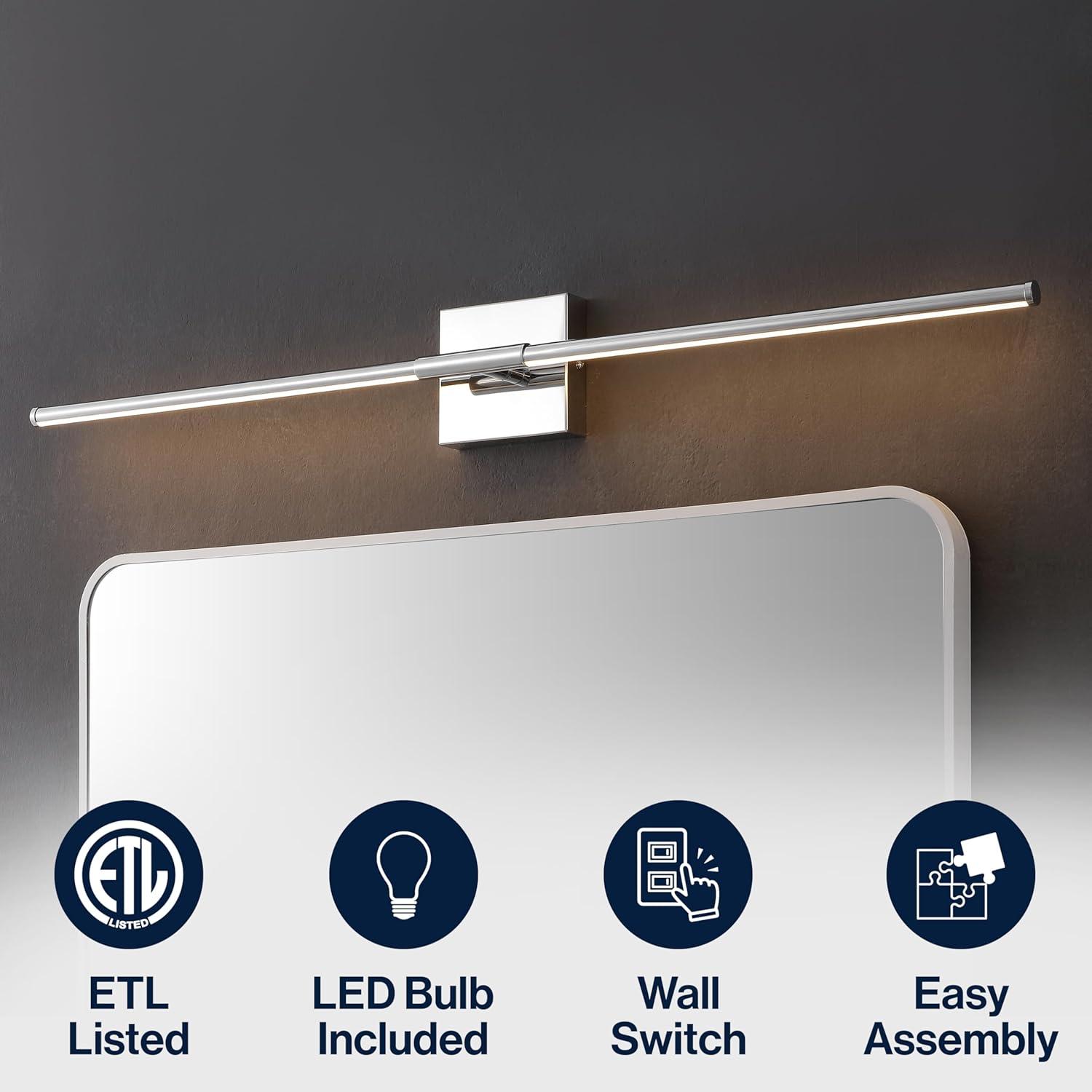 imageJONATHAN Y JYL7022B Makena 28quot Dimmable Integrated LED Metal Wall Sconce MinimalisticModernContemporary 3000K LED Bulbs for Bedroom Living Room Bathroom Hallway GoldChrome