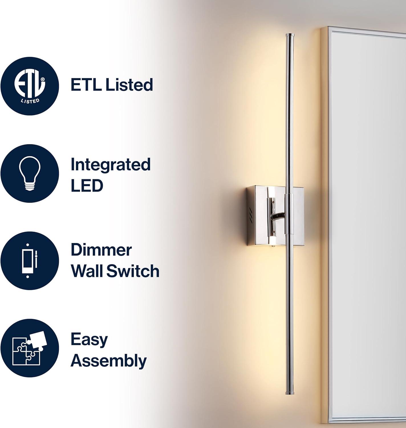 imageJONATHAN Y JYL7022B Makena 28quot Dimmable Integrated LED Metal Wall Sconce MinimalisticModernContemporary 3000K LED Bulbs for Bedroom Living Room Bathroom Hallway GoldChrome