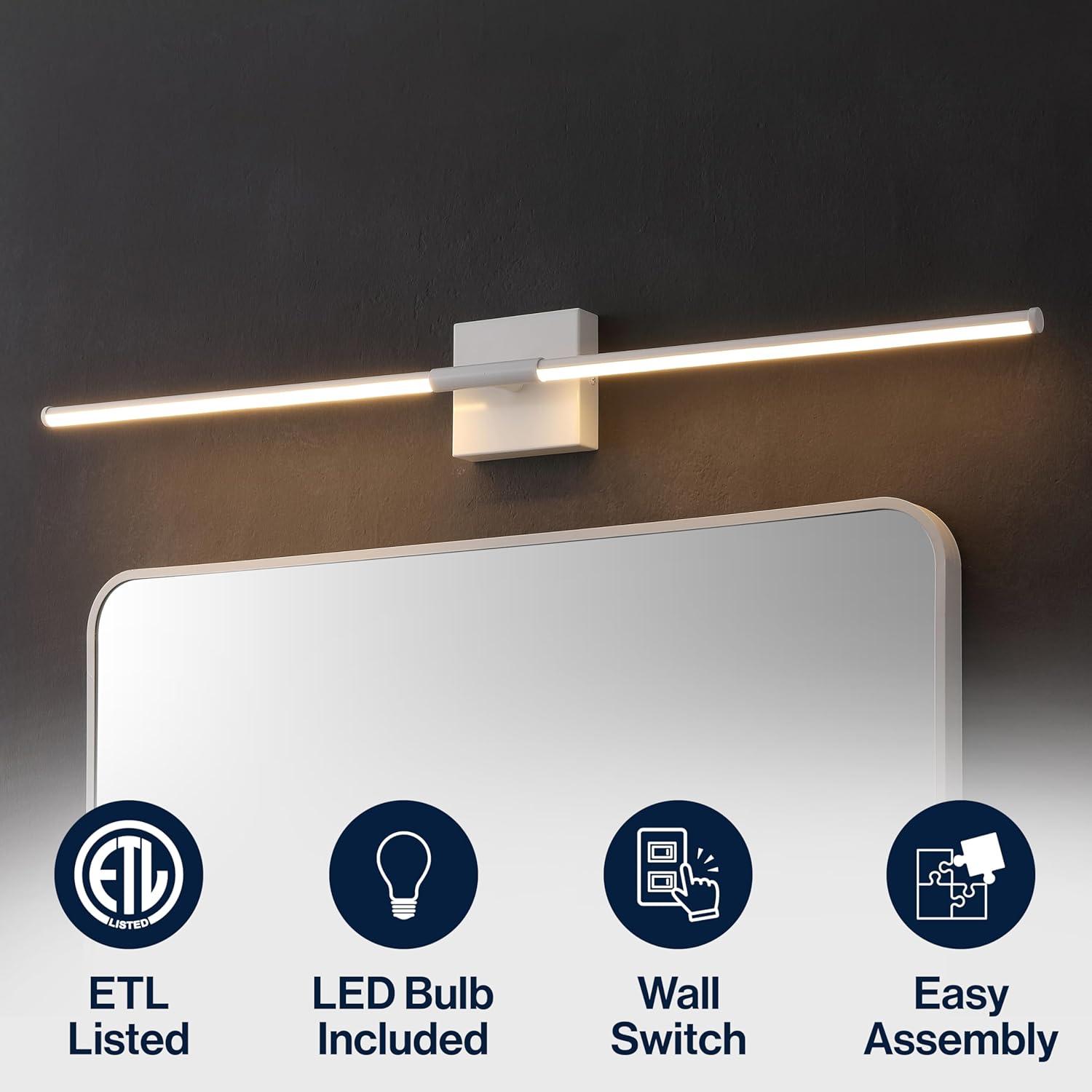 imageJONATHAN Y JYL7022B Makena 28quot Dimmable Integrated LED Metal Wall Sconce MinimalisticModernContemporary 3000K LED Bulbs for Bedroom Living Room Bathroom Hallway GoldWhite