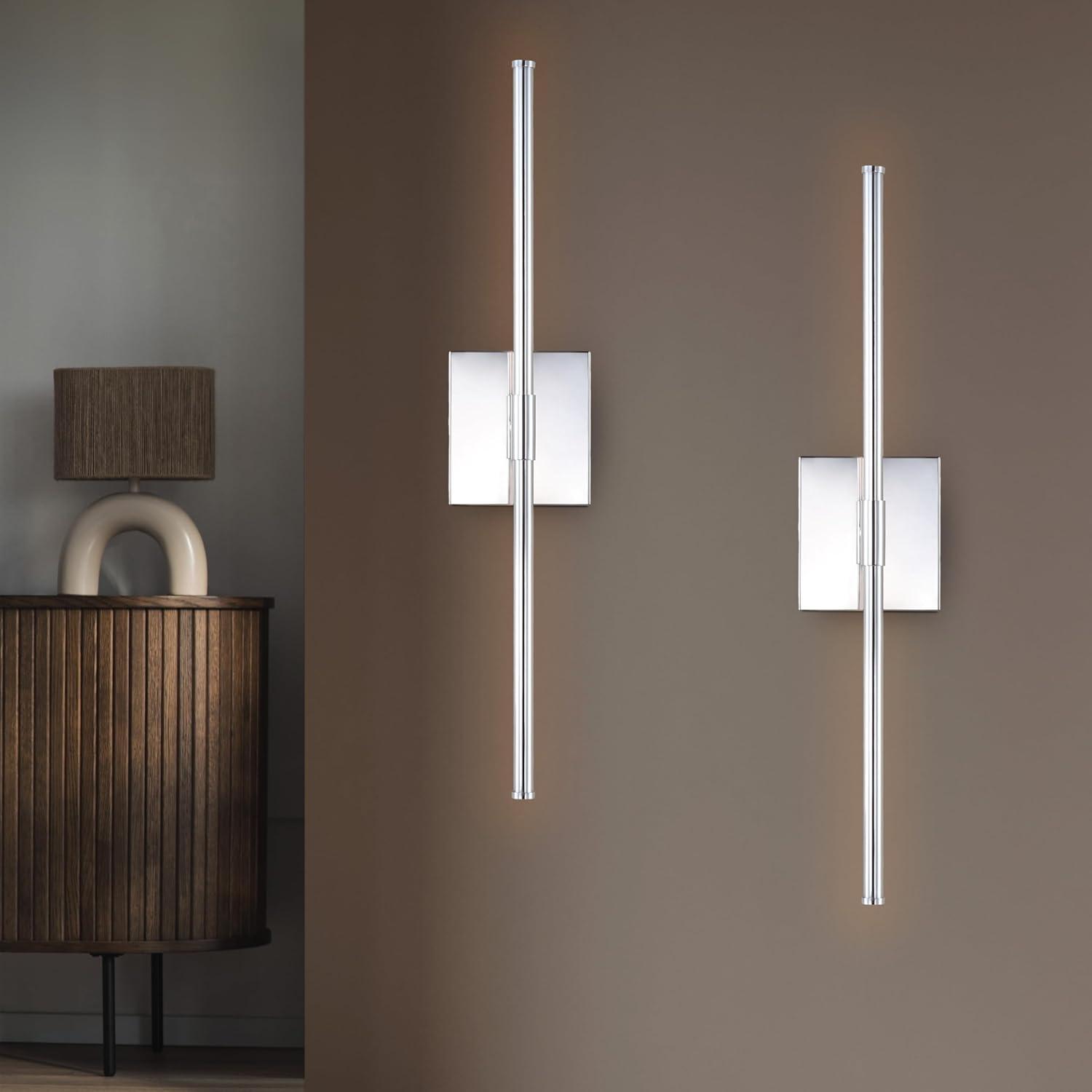 imageJONATHAN Y JYL7022B Makena 28quot Dimmable Integrated LED Metal Wall Sconce MinimalisticModernContemporary 3000K LED Bulbs for Bedroom Living Room Bathroom Hallway GoldChrome