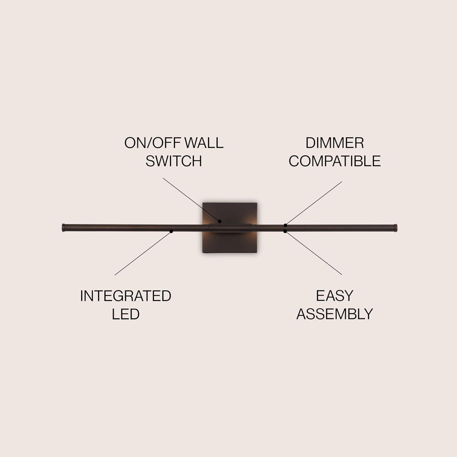 imageJONATHAN Y JYL7022B Makena 28quot Dimmable Integrated LED Metal Wall Sconce MinimalisticModernContemporary 3000K LED Bulbs for Bedroom Living Room Bathroom Hallway GoldOilRubbed Bronze