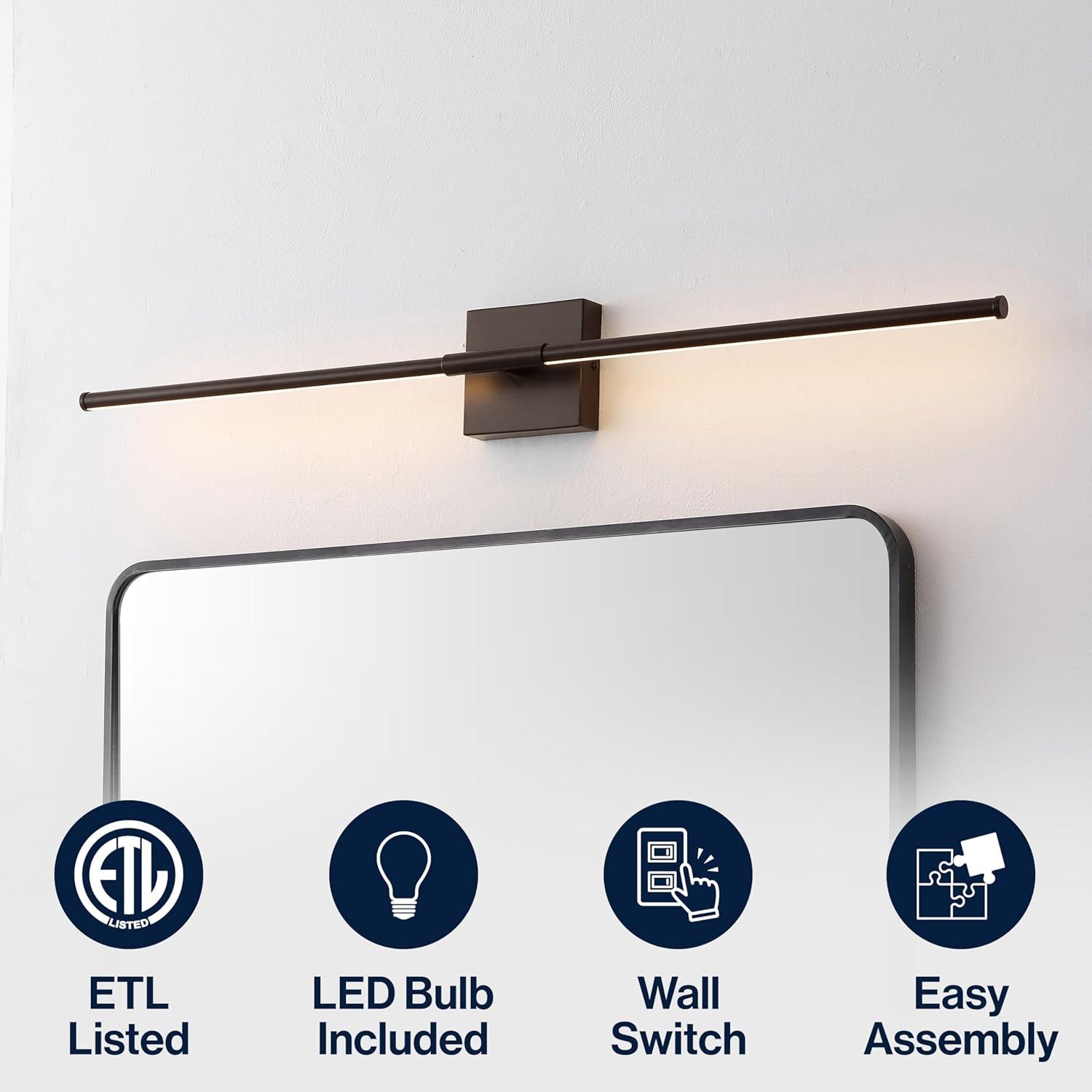 imageJONATHAN Y JYL7022B Makena 28quot Dimmable Integrated LED Metal Wall Sconce MinimalisticModernContemporary 3000K LED Bulbs for Bedroom Living Room Bathroom Hallway GoldOilRubbed Bronze