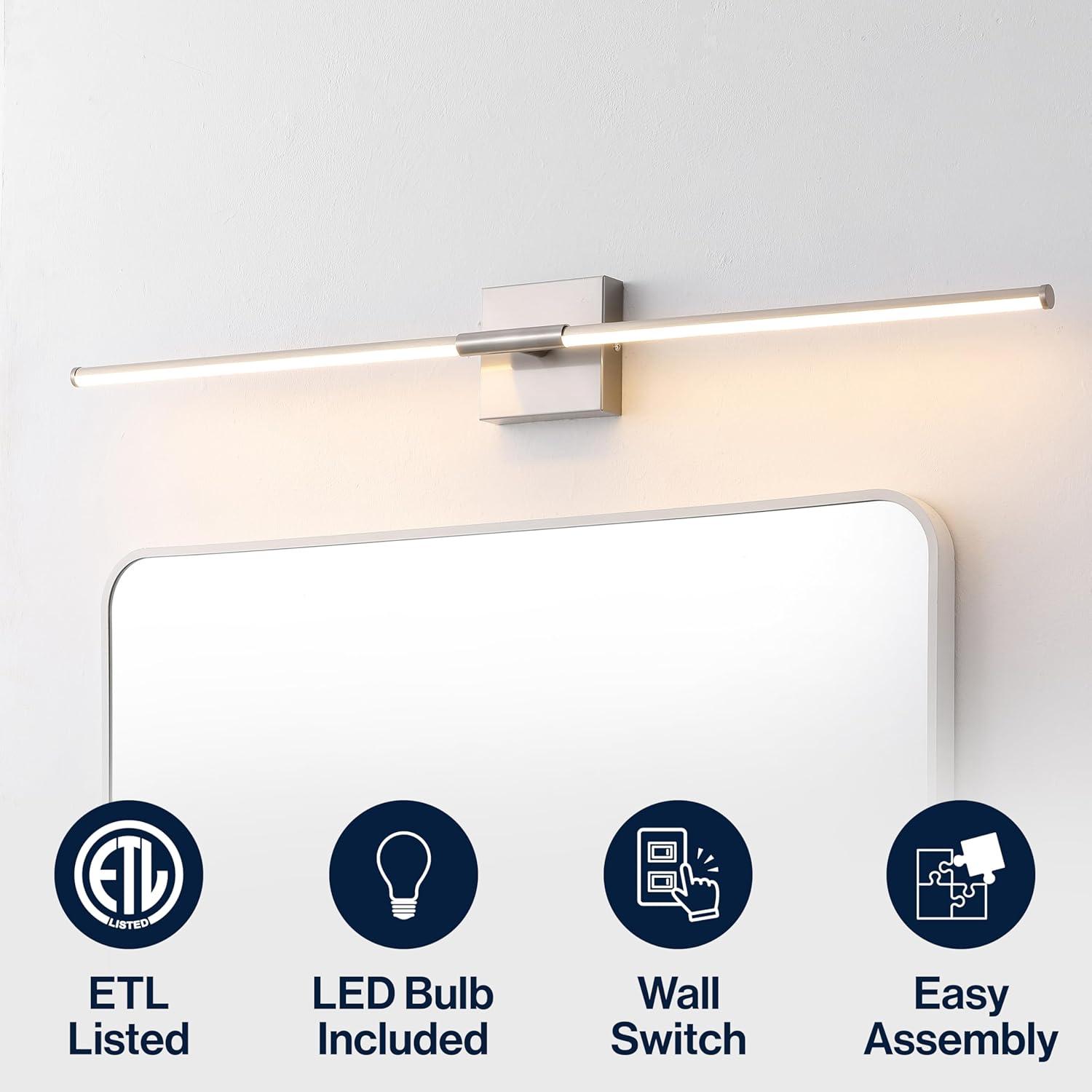 imageJONATHAN Y JYL7022B Makena 28quot Dimmable Integrated LED Metal Wall Sconce MinimalisticModernContemporary 3000K LED Bulbs for Bedroom Living Room Bathroom Hallway GoldNickel