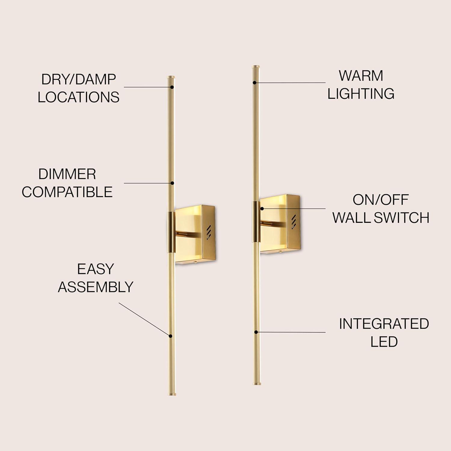 imageJONATHAN Y JYL7022B Makena 28quot Dimmable Integrated LED Metal Wall Sconce MinimalisticModernContemporary 3000K LED Bulbs for Bedroom Living Room Bathroom Hallway GoldGold