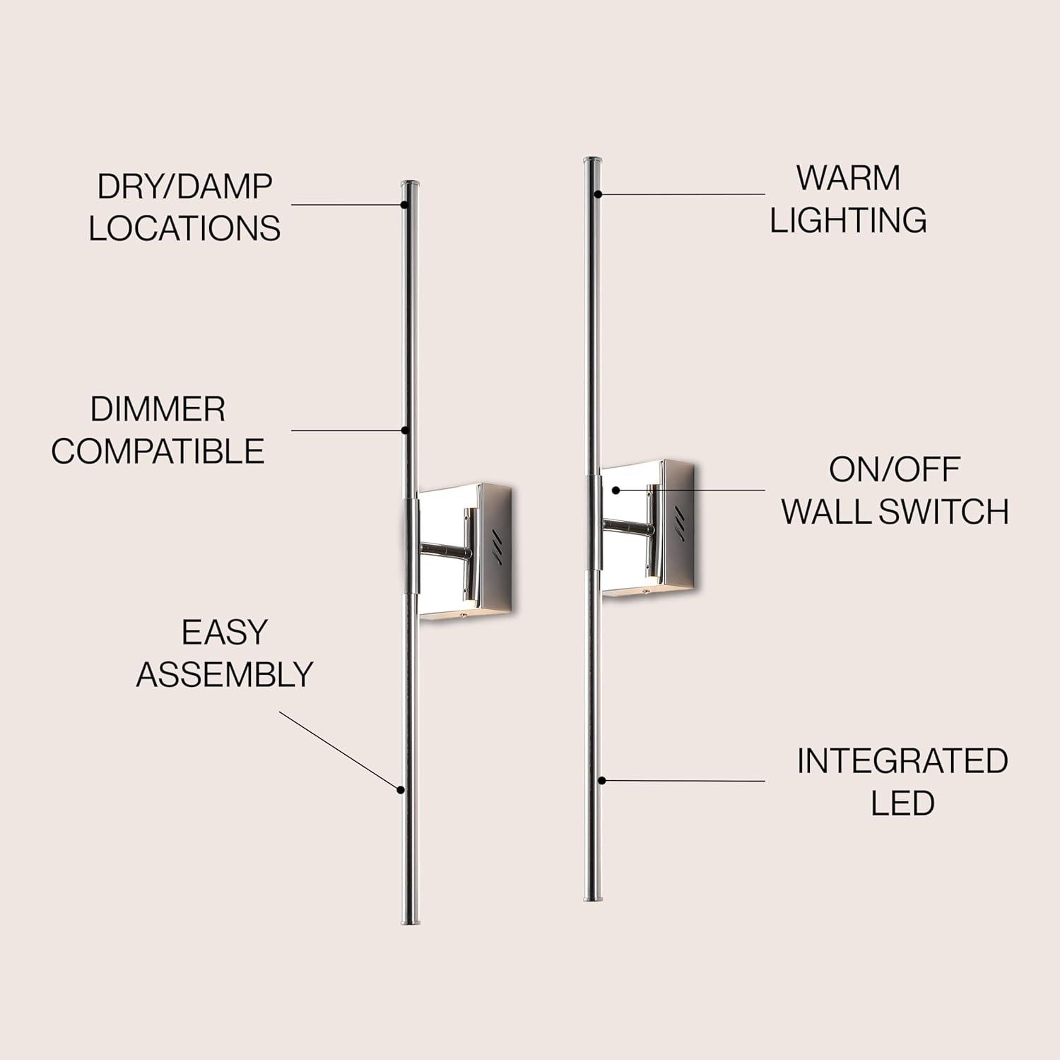 imageJONATHAN Y JYL7022B Makena 28quot Dimmable Integrated LED Metal Wall Sconce MinimalisticModernContemporary 3000K LED Bulbs for Bedroom Living Room Bathroom Hallway GoldChrome