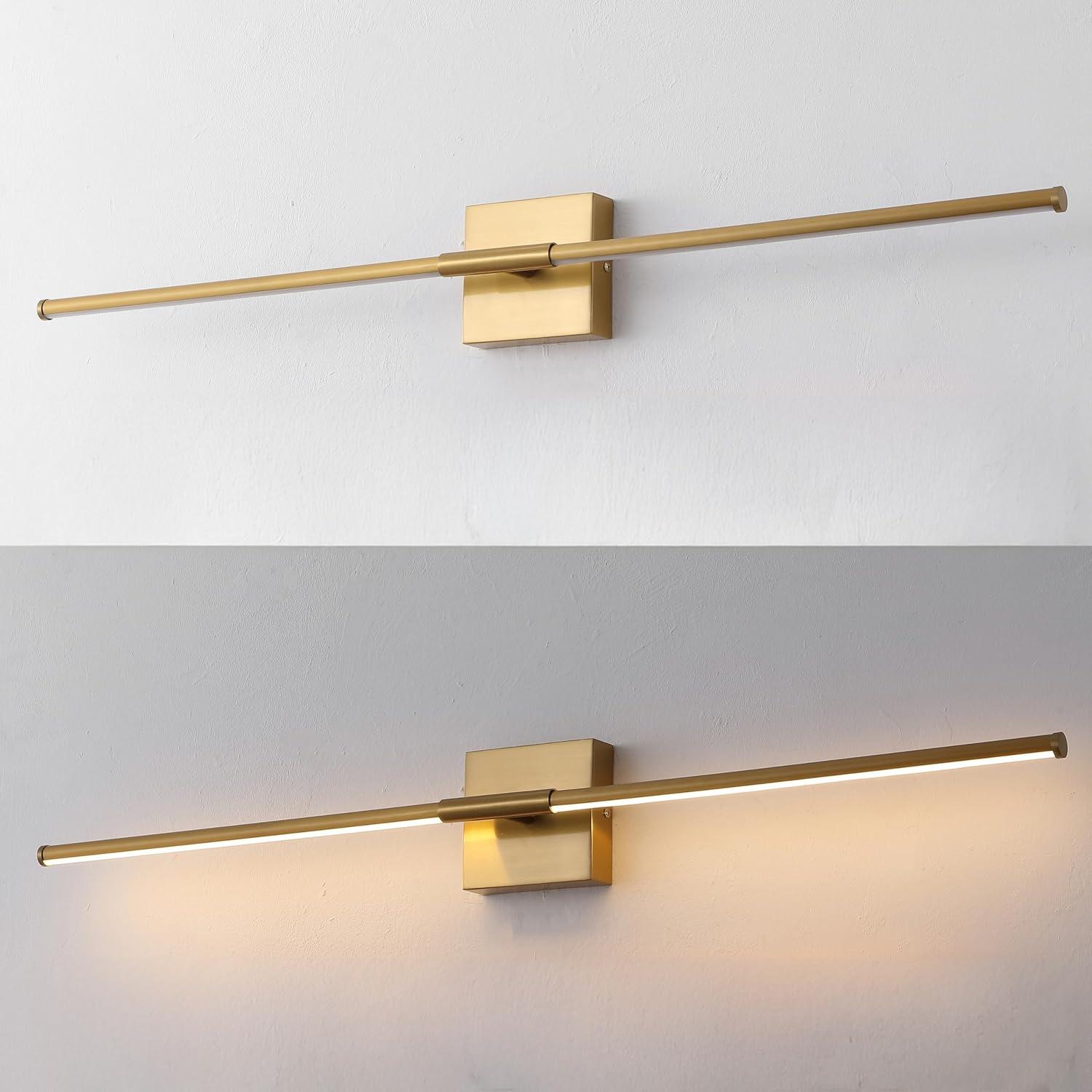 imageJONATHAN Y JYL7022B Makena 28quot Dimmable Integrated LED Metal Wall Sconce MinimalisticModernContemporary 3000K LED Bulbs for Bedroom Living Room Bathroom Hallway GoldBrass Gold