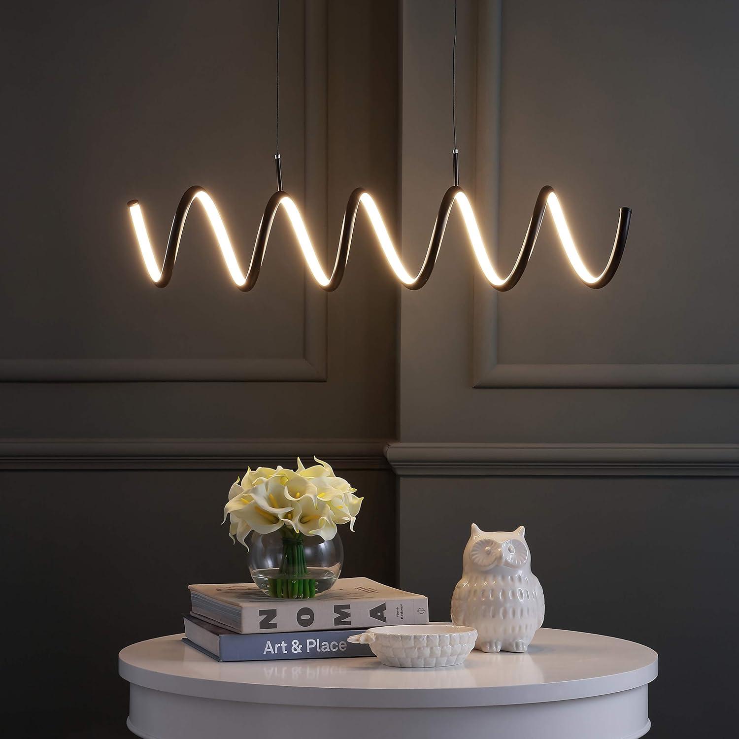 imageJONATHAN Y JYL7024B Ali 31quot Dimmable Adjustable Integrated LED Metal Linear Pendant Minimalistic Modern Contemporary Dining Room Living Room Kitchen Foyer Bedroom Hallway BlackBlack