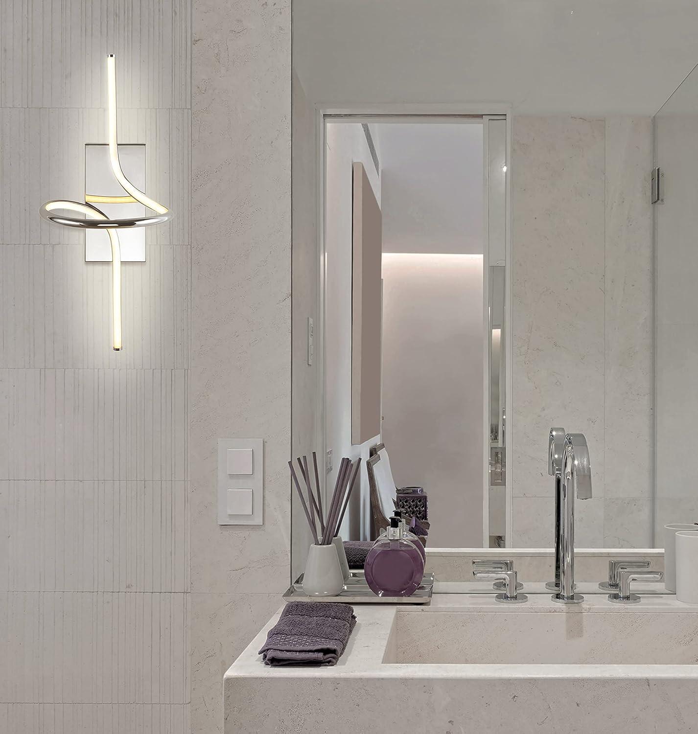 imageJONATHAN Y JYL7030C Sketch 9quot Minimalist Metal Integrated LED Vanity Light Sconce Modern Contemporary Glam Minimalist 3000K Dimmable LED Bulbs for Bedroom Living Room Bathroom Hallway GoldChrome