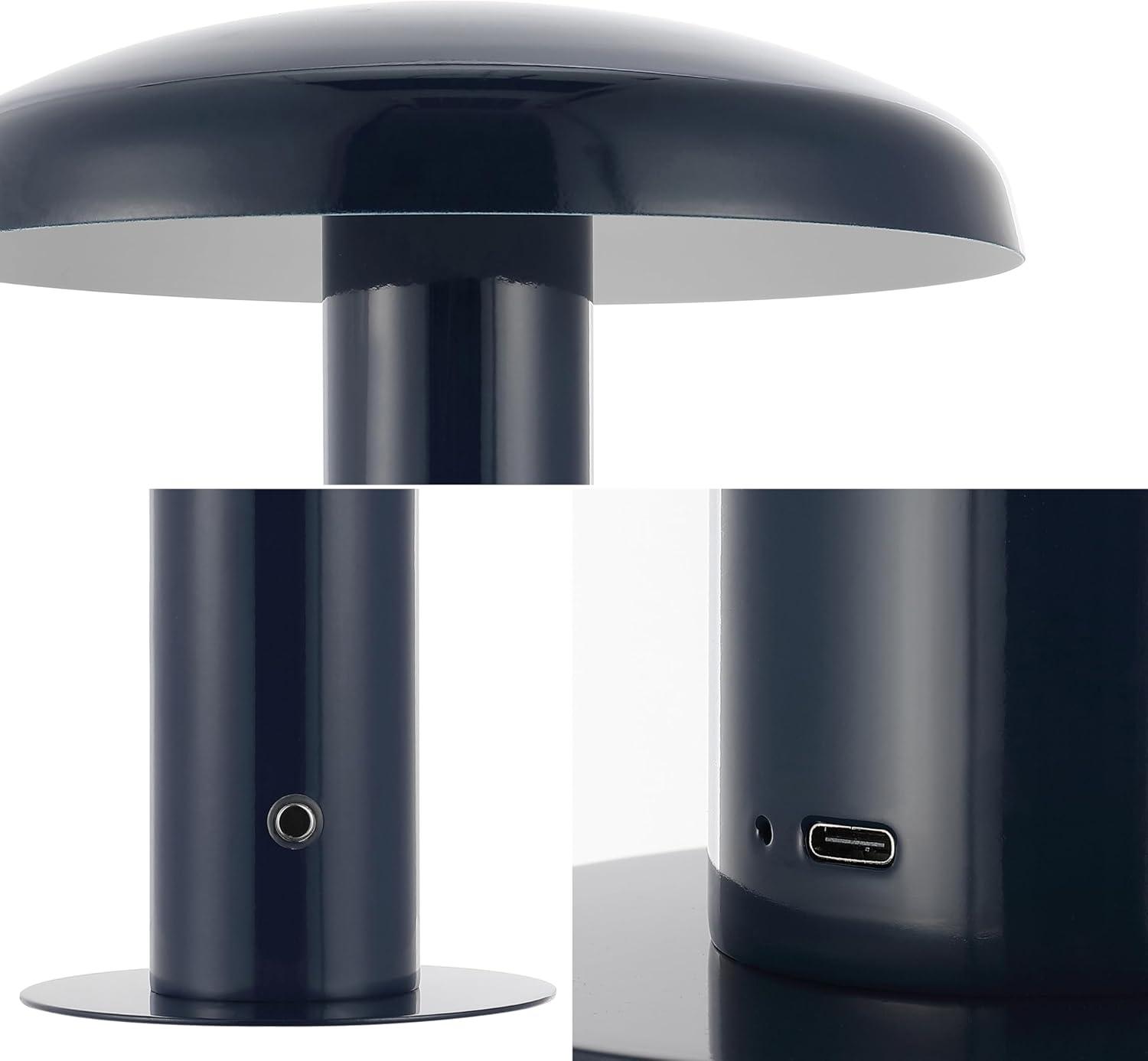 imageJONATHAN Y JYL7114A Suillius 11quot Contemporary Bohemian RechargeableCordless Portable Iron Integrated LED Mushroom Table Lamp Modern Coastal Bedside Desk Nightstand Lamp BlackNavy