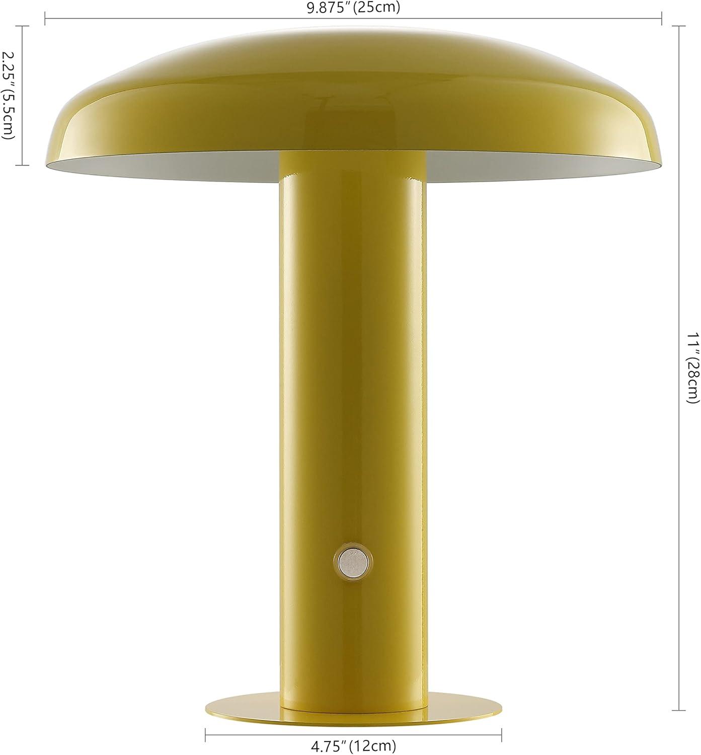 imageJONATHAN Y JYL7114A Suillius 11quot Contemporary Bohemian RechargeableCordless Portable Iron Integrated LED Mushroom Table Lamp Modern Coastal Bedside Desk Nightstand Lamp BlackYellow