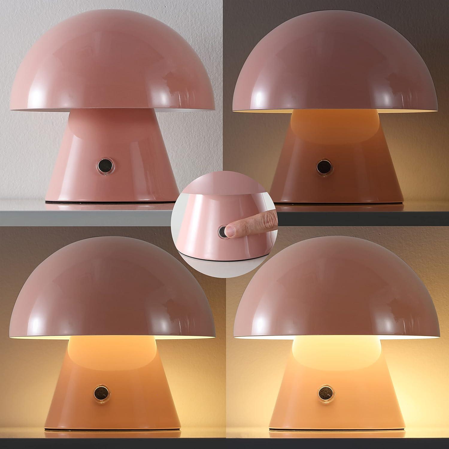 imageJONATHAN Y JYL7116C Porcini 7quot Contemporary Bohemian RechargeableCordless Portable Iron Integrated LED Mushroom Table Lamp Modern Coastal Bedside Desk Nightstand Lamp Forest GreenPink