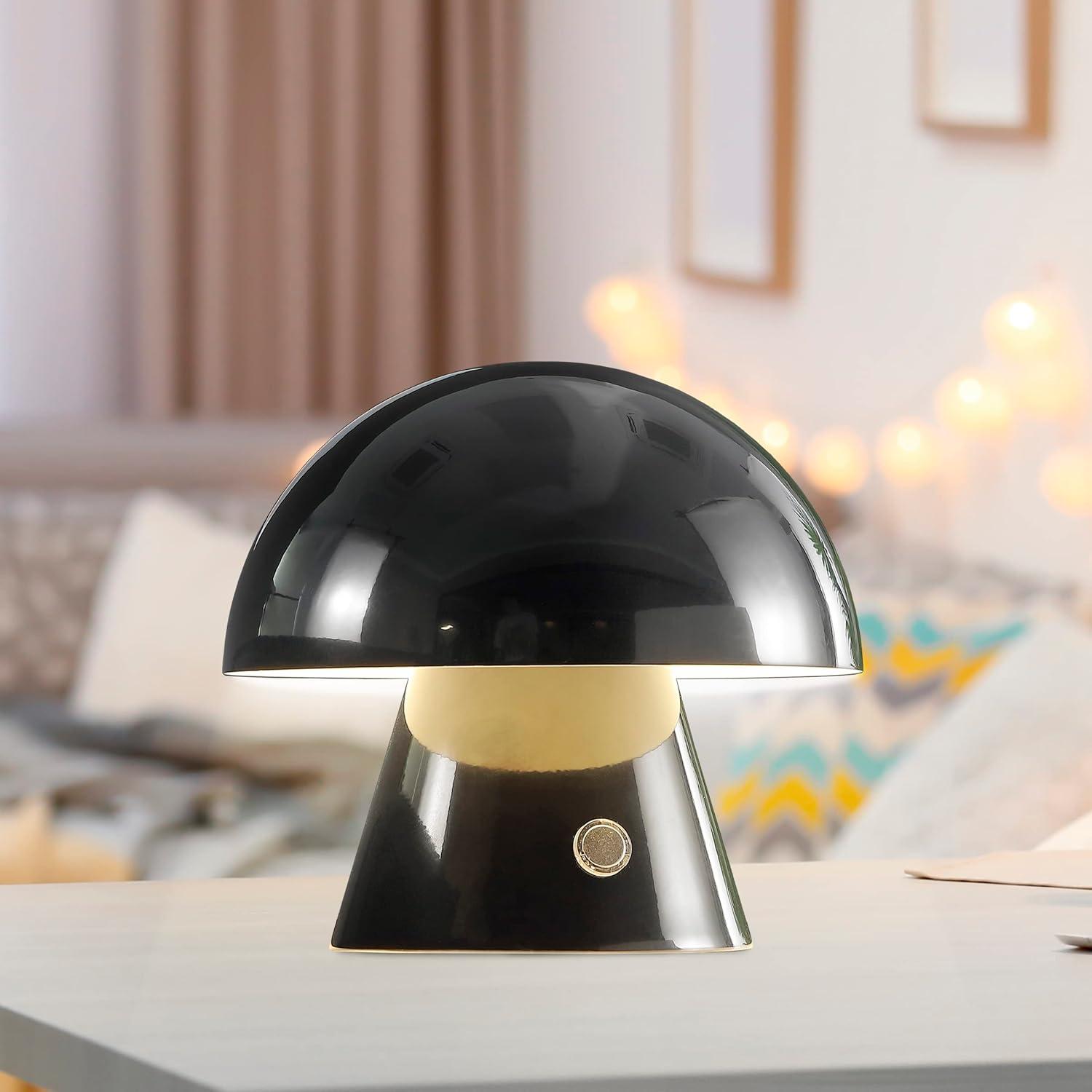 imageJONATHAN Y JYL7116C Porcini 7quot Contemporary Bohemian RechargeableCordless Portable Iron Integrated LED Mushroom Table Lamp Modern Coastal Bedside Desk Nightstand Lamp Forest GreenBlack