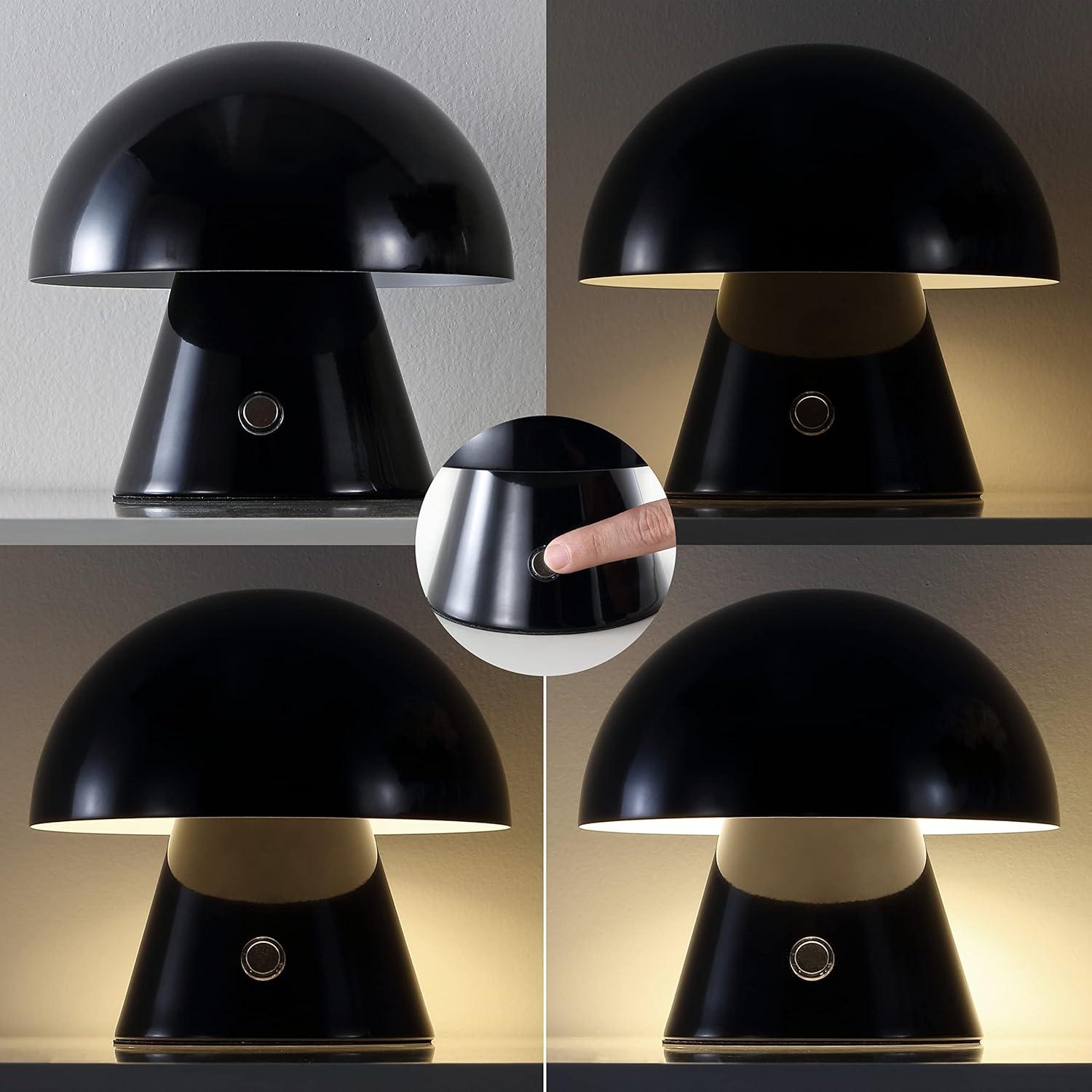 imageJONATHAN Y JYL7116C Porcini 7quot Contemporary Bohemian RechargeableCordless Portable Iron Integrated LED Mushroom Table Lamp Modern Coastal Bedside Desk Nightstand Lamp Forest GreenBlack