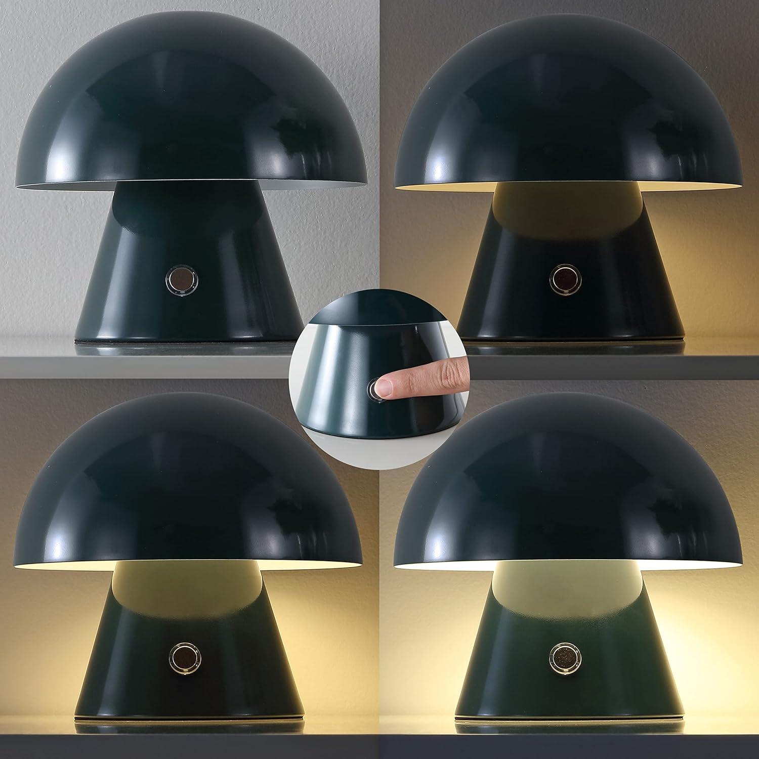 imageJONATHAN Y JYL7116C Porcini 7quot Contemporary Bohemian RechargeableCordless Portable Iron Integrated LED Mushroom Table Lamp Modern Coastal Bedside Desk Nightstand Lamp Forest GreenForest Green