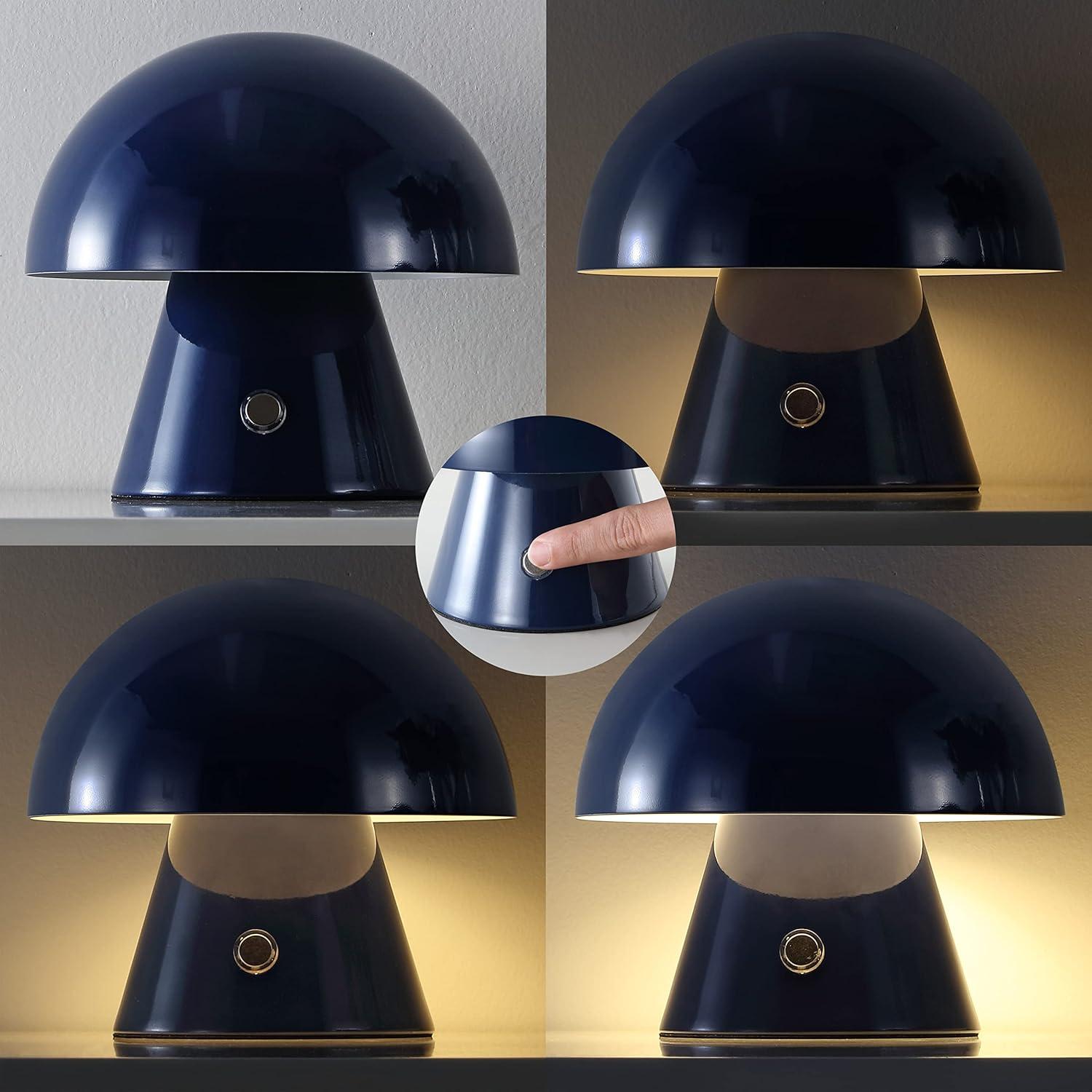 imageJONATHAN Y JYL7116C Porcini 7quot Contemporary Bohemian RechargeableCordless Portable Iron Integrated LED Mushroom Table Lamp Modern Coastal Bedside Desk Nightstand Lamp Forest GreenNavy