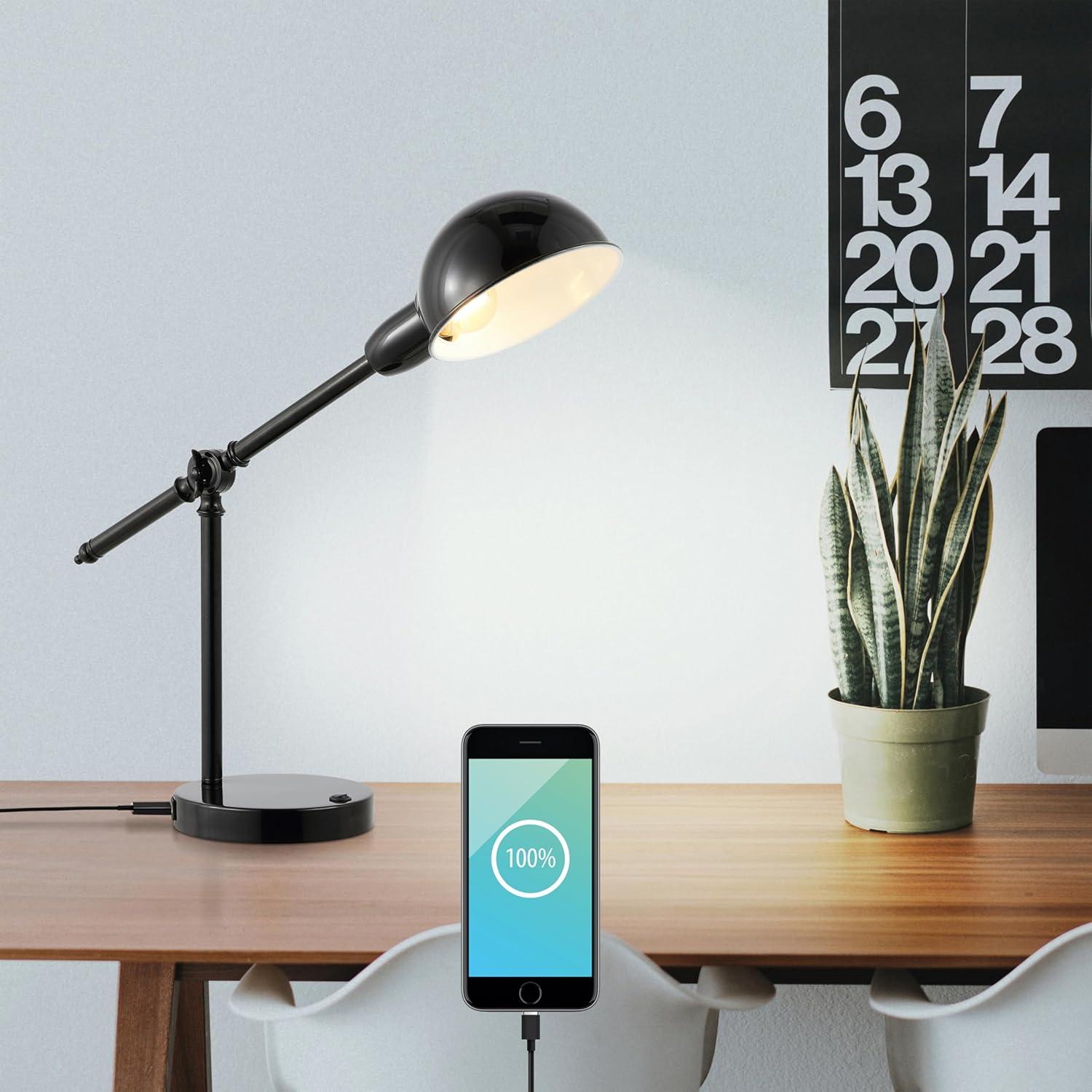 imageJONATHAN Y JYL7123A Curtis 2025quot Iron Adjustable Dome Shade LED Task Lamp USB Charging Port Classic Coastal Industrial Vintage Farmhouse Traditional for Bedroom Living Room Office BlackBlack