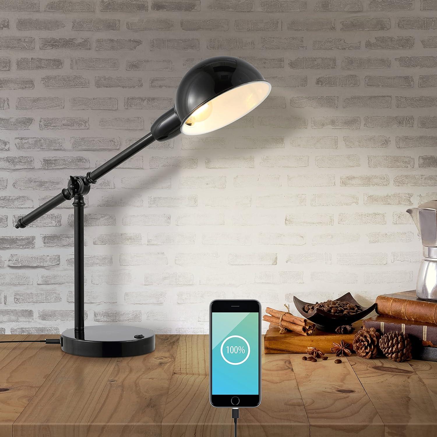 imageJONATHAN Y JYL7123A Curtis 2025quot Iron Adjustable Dome Shade LED Task Lamp USB Charging Port Classic Coastal Industrial Vintage Farmhouse Traditional for Bedroom Living Room Office BlackBlack