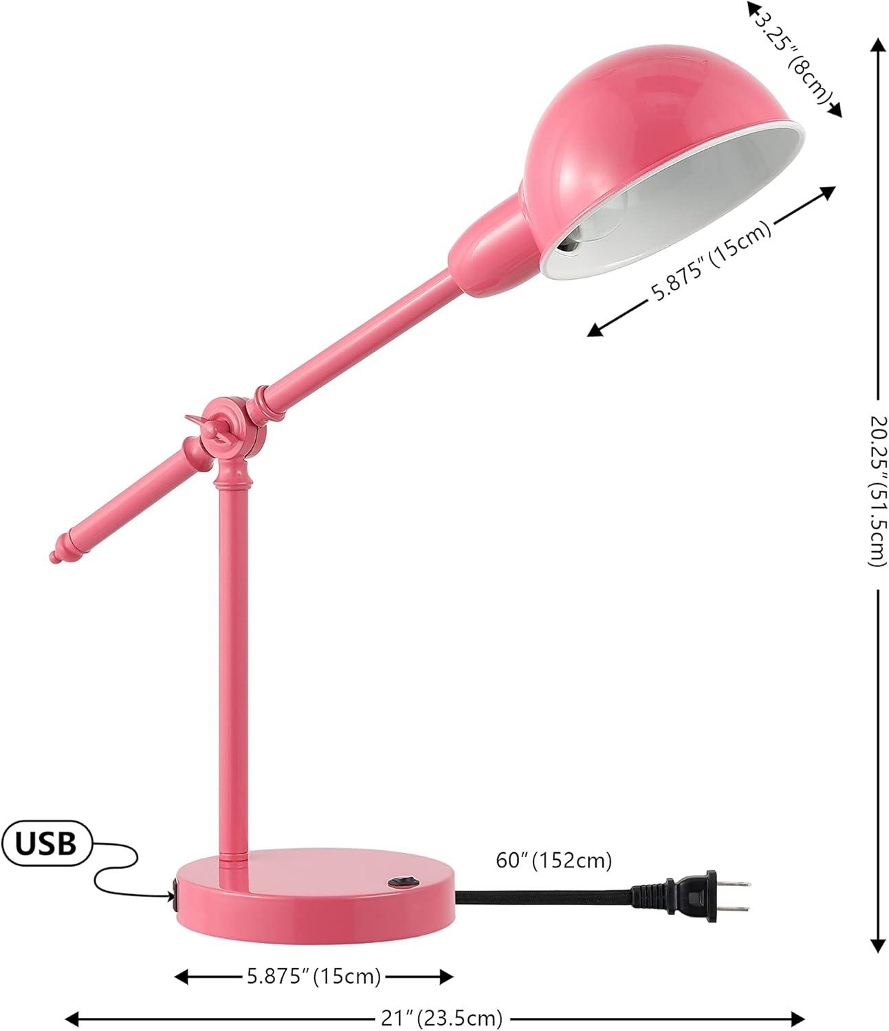 imageJONATHAN Y JYL7123A Curtis 2025quot Iron Adjustable Dome Shade LED Task Lamp USB Charging Port Classic Coastal Industrial Vintage Farmhouse Traditional for Bedroom Living Room Office BlackPink