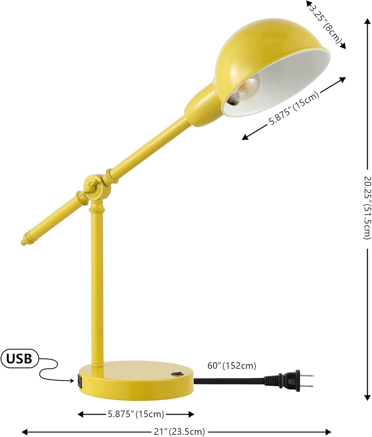 imageJONATHAN Y JYL7123A Curtis 2025quot Iron Adjustable Dome Shade LED Task Lamp USB Charging Port Classic Coastal Industrial Vintage Farmhouse Traditional for Bedroom Living Room Office BlackYellow
