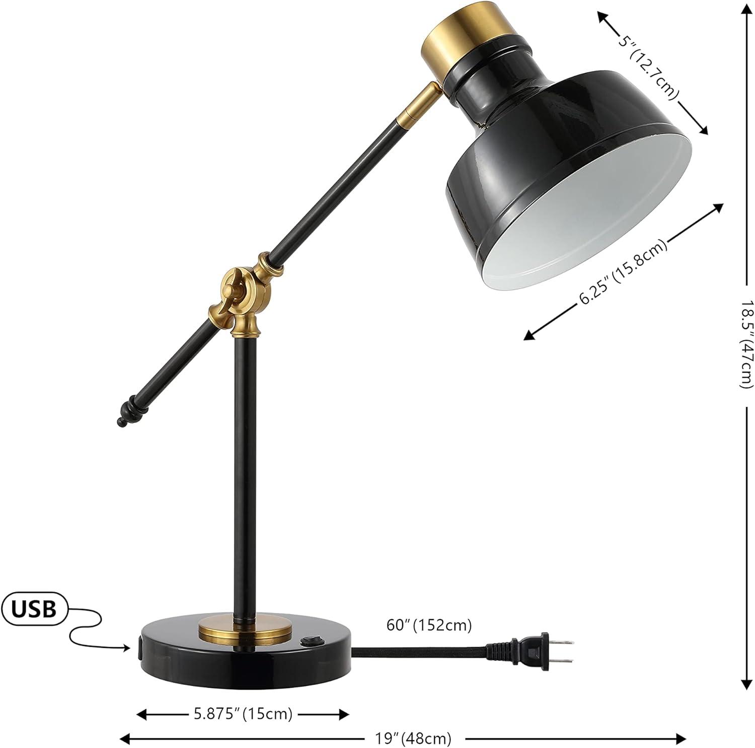 imageJONATHAN Y JYL7124C Allegra 185quot Adjustable Cantilever LED Task Lamp USB Charging Port Classic Coastal Industrial Farmhouse Traditional for Bedroom Living Room Office CyanBrass GoldBlackBrass Gold