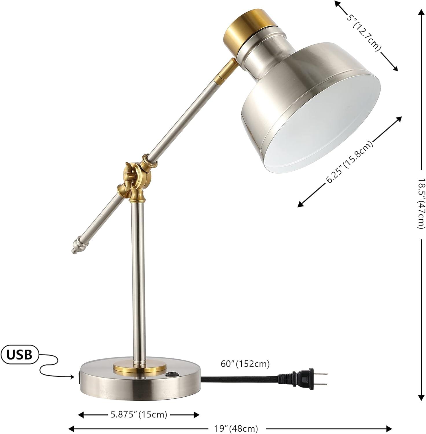 imageJONATHAN Y JYL7124C Allegra 185quot Adjustable Cantilever LED Task Lamp USB Charging Port Classic Coastal Industrial Farmhouse Traditional for Bedroom Living Room Office CyanBrass GoldNickelBrass Gold