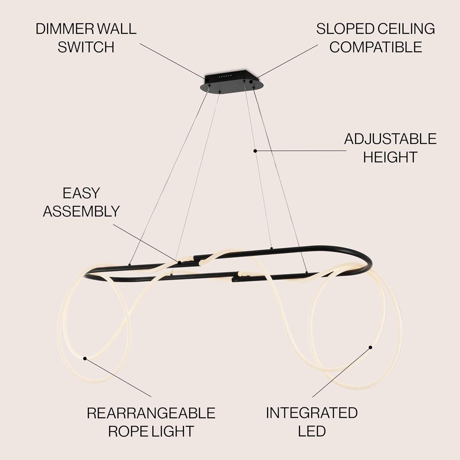imageJONATHAN Y JYL7140B Lisette 25quot Contemporary Minimalist 360 Adjustable Silicone Neon Rope Dimmable Integrated LED Chandelier Black for Bedroom Living Room Kitchen Home Office Kids RoomBlack