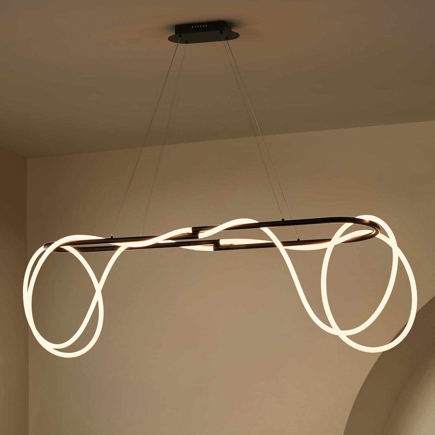 imageJONATHAN Y JYL7140B Lisette 25quot Contemporary Minimalist 360 Adjustable Silicone Neon Rope Dimmable Integrated LED Chandelier Black for Bedroom Living Room Kitchen Home Office Kids RoomBlack