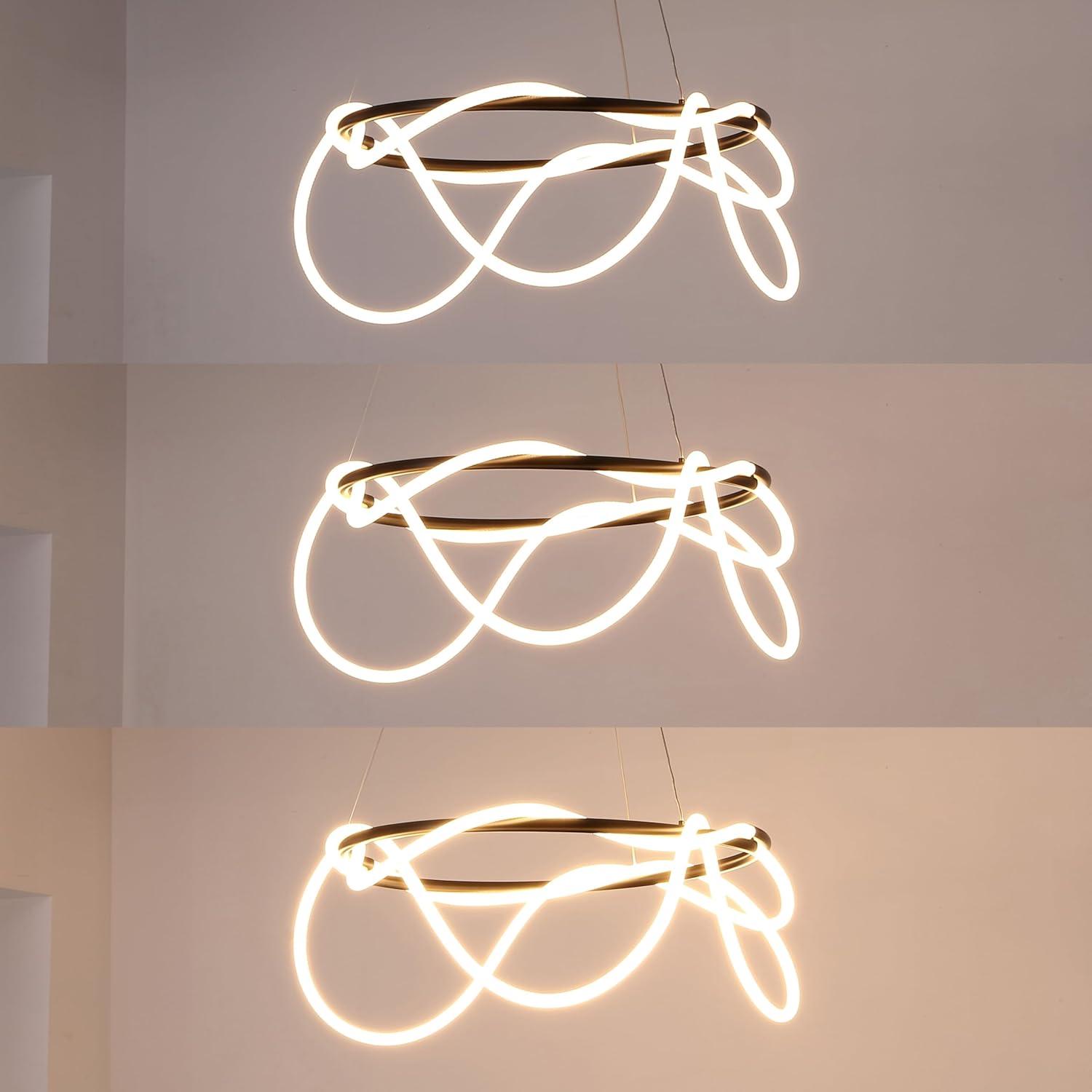imageJONATHAN Y JYL7140B Lisette 25quot Contemporary Minimalist 360 Adjustable Silicone Neon Rope Dimmable Integrated LED Chandelier Black for Bedroom Living Room Kitchen Home Office Kids RoomBlack
