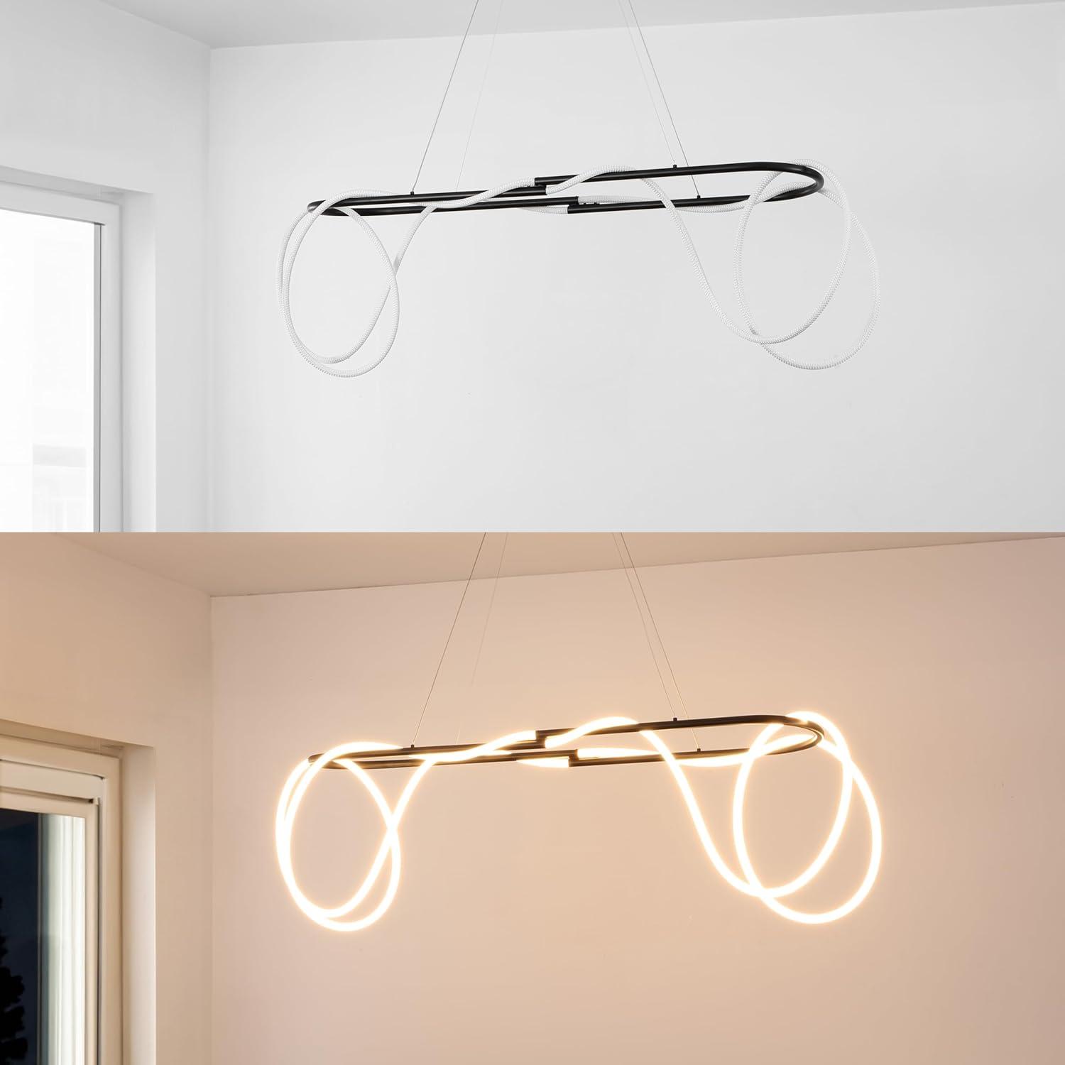 imageJONATHAN Y JYL7140B Lisette 25quot Contemporary Minimalist 360 Adjustable Silicone Neon Rope Dimmable Integrated LED Chandelier Black for Bedroom Living Room Kitchen Home Office Kids RoomBlack
