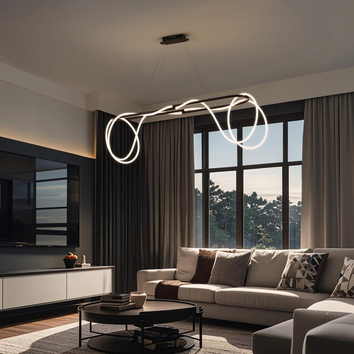 imageJONATHAN Y JYL7140B Lisette 25quot Contemporary Minimalist 360 Adjustable Silicone Neon Rope Dimmable Integrated LED Chandelier Black for Bedroom Living Room Kitchen Home Office Kids RoomBlack