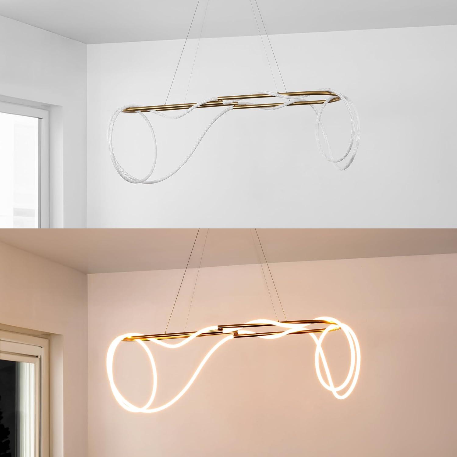 imageJONATHAN Y JYL7140B Lisette 25quot Contemporary Minimalist 360 Adjustable Silicone Neon Rope Dimmable Integrated LED Chandelier Black for Bedroom Living Room Kitchen Home Office Kids RoomBrass Gold