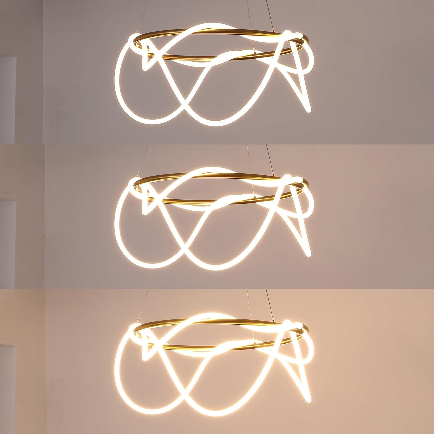 imageJONATHAN Y JYL7140B Lisette 25quot Contemporary Minimalist 360 Adjustable Silicone Neon Rope Dimmable Integrated LED Chandelier Black for Bedroom Living Room Kitchen Home Office Kids RoomBrass Gold
