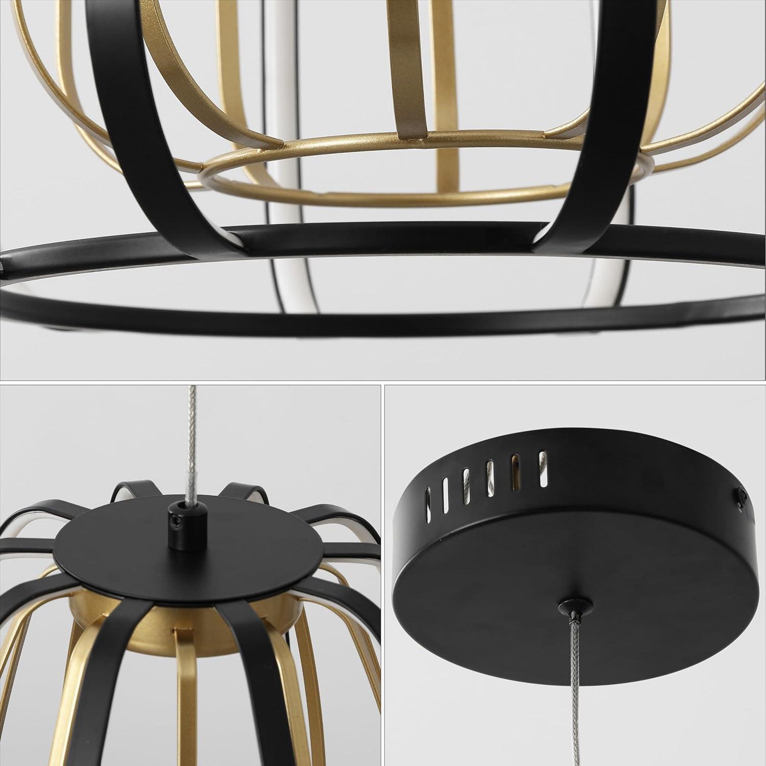imageJONATHAN Y JYL7149A Gigi 115quot Modern Glam Metal Adjustable Dimmable Stripe Cage Integrated LED Pendant BlackGold Painting for Bedroom Living Room Dining Room115L x 115W x 730H