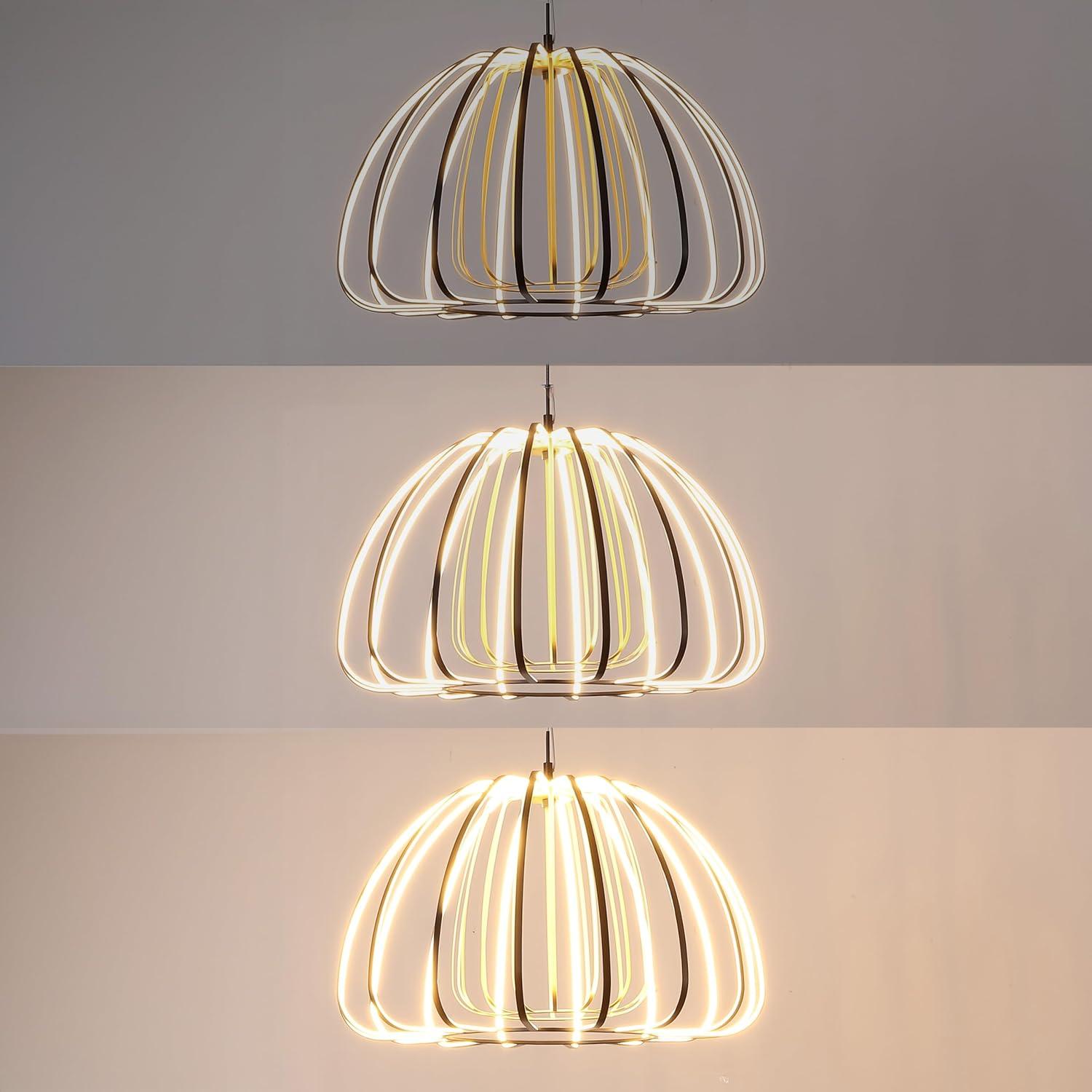 imageJONATHAN Y JYL7149A Gigi 115quot Modern Glam Metal Adjustable Dimmable Stripe Cage Integrated LED Pendant BlackGold Painting for Bedroom Living Room Dining Room235L x 235W x 780H