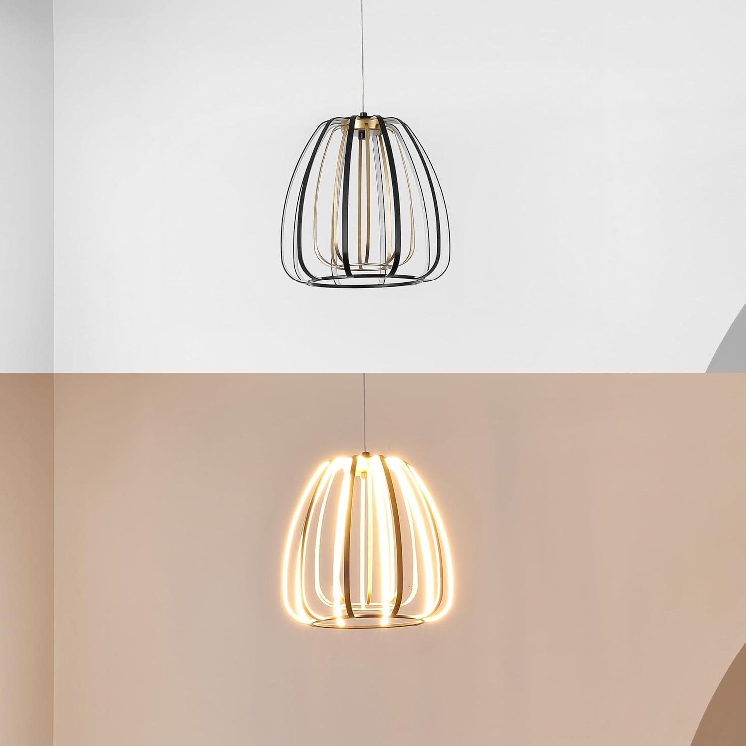 imageJONATHAN Y JYL7149A Gigi 115quot Modern Glam Metal Adjustable Dimmable Stripe Cage Integrated LED Pendant BlackGold Painting for Bedroom Living Room Dining Room115L x 115W x 730H