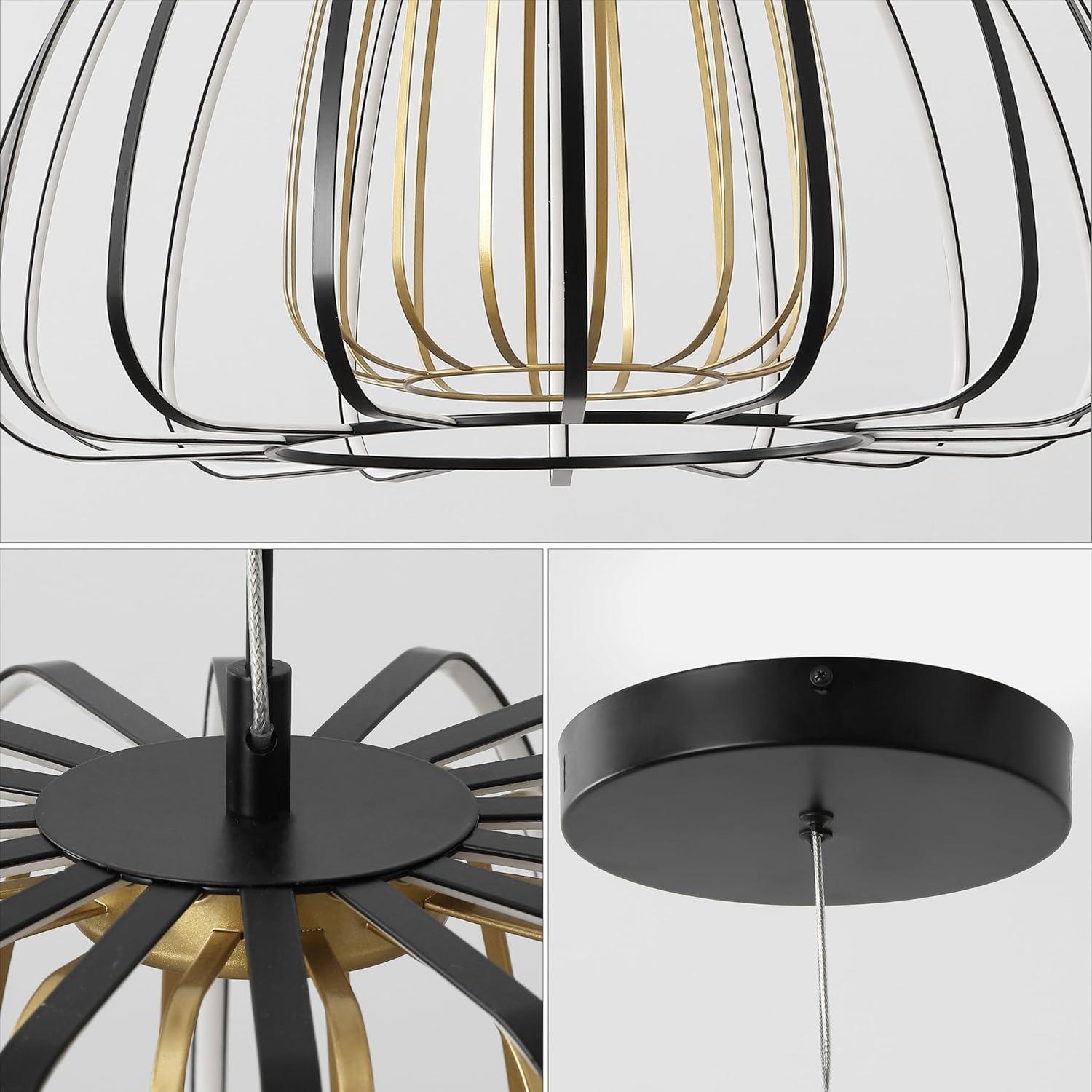 imageJONATHAN Y JYL7149A Gigi 115quot Modern Glam Metal Adjustable Dimmable Stripe Cage Integrated LED Pendant BlackGold Painting for Bedroom Living Room Dining Room235L x 235W x 780H