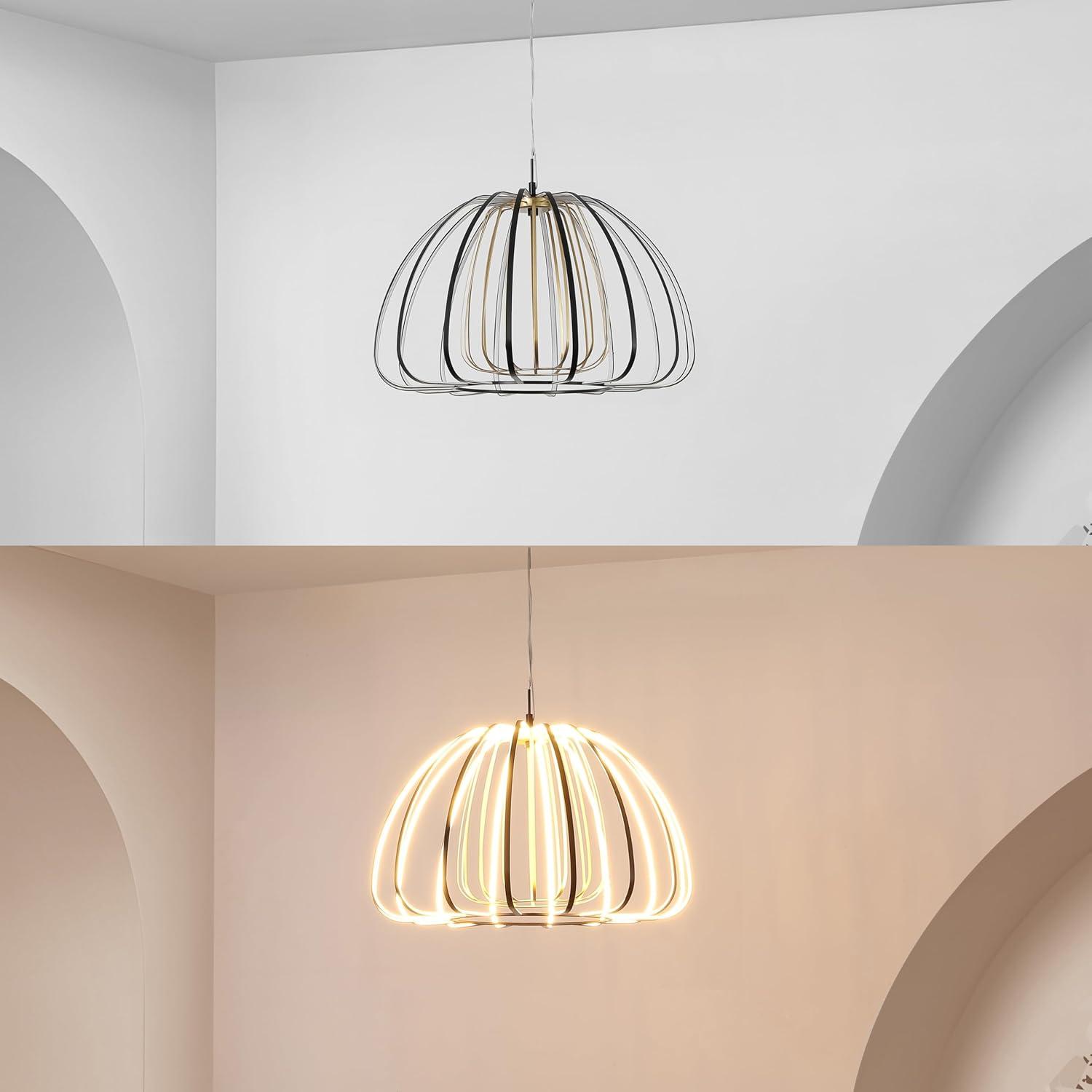 imageJONATHAN Y JYL7149A Gigi 115quot Modern Glam Metal Adjustable Dimmable Stripe Cage Integrated LED Pendant BlackGold Painting for Bedroom Living Room Dining Room235L x 235W x 780H