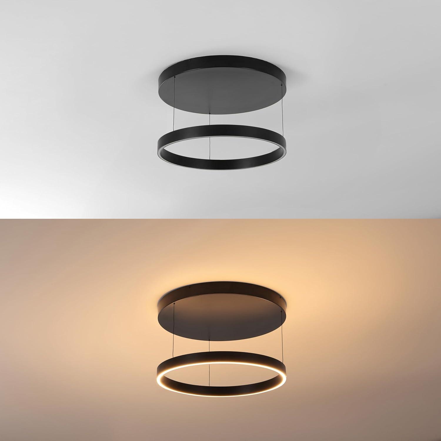 imageJONATHAN Y JYL7151A Jense 2375quot Minimalist Modern Metal Adjustable Dimmable Ring LED Pendant Black for Bedroom Living Room Dining RoomBlack