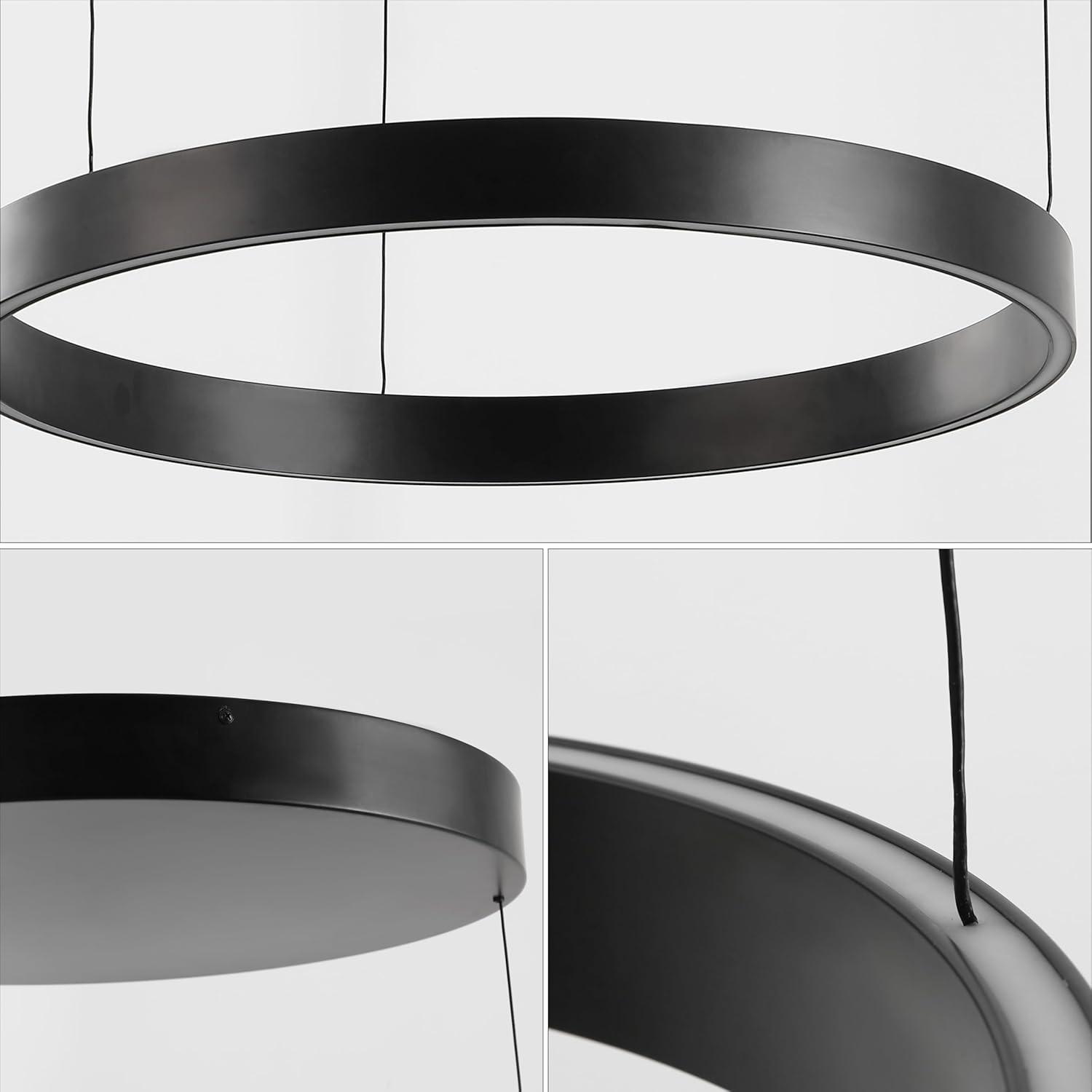 imageJONATHAN Y JYL7151A Jense 2375quot Minimalist Modern Metal Adjustable Dimmable Ring LED Pendant Black for Bedroom Living Room Dining RoomBlack