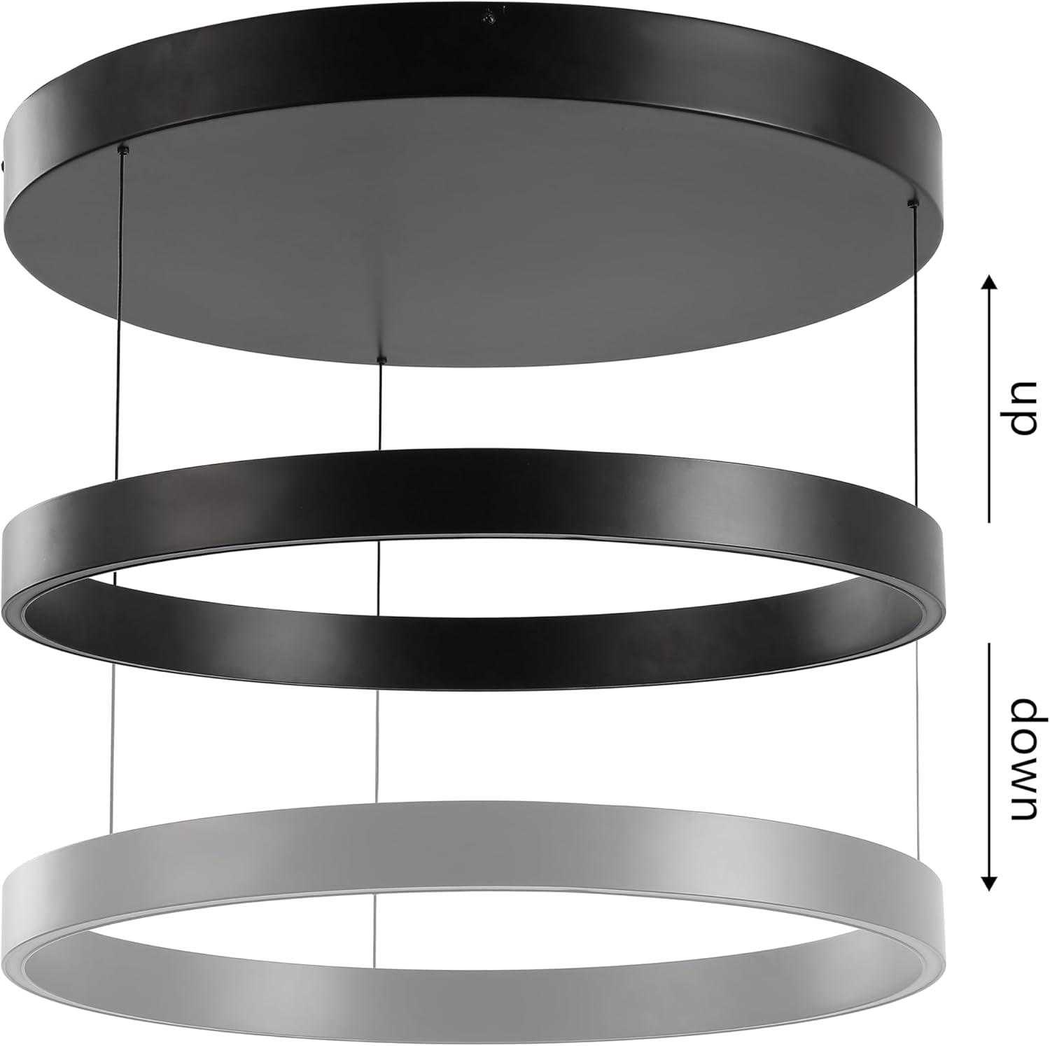 imageJONATHAN Y JYL7151A Jense 2375quot Minimalist Modern Metal Adjustable Dimmable Ring LED Pendant Black for Bedroom Living Room Dining RoomBlack