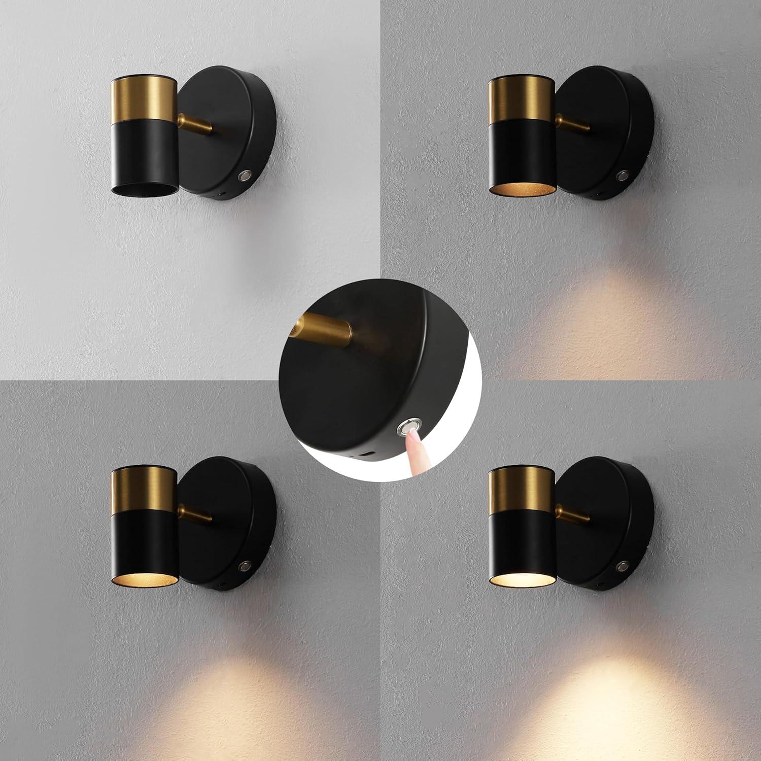imageJONATHAN Y JYL7162A Paola 6quot 1Light Modern Adjustable Head Integrated Dimmable LED Rechargeable Wall Spotlight with Touch Sensor for Bedroom Living Room Kitchen Office BlackBrass GoldBlackBrass Gold