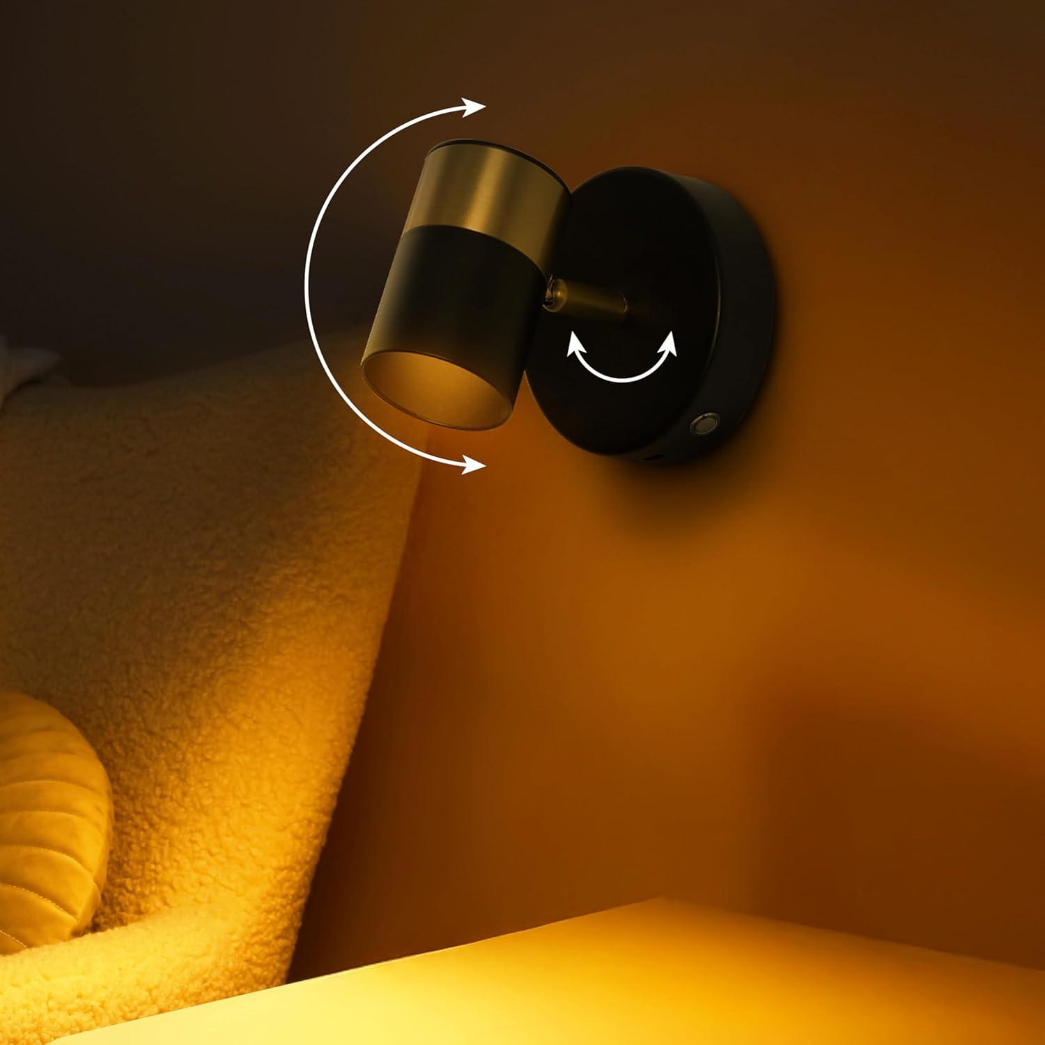 imageJONATHAN Y JYL7162A Paola 6quot 1Light Modern Adjustable Head Integrated Dimmable LED Rechargeable Wall Spotlight with Touch Sensor for Bedroom Living Room Kitchen Office BlackBrass GoldBlackBrass Gold