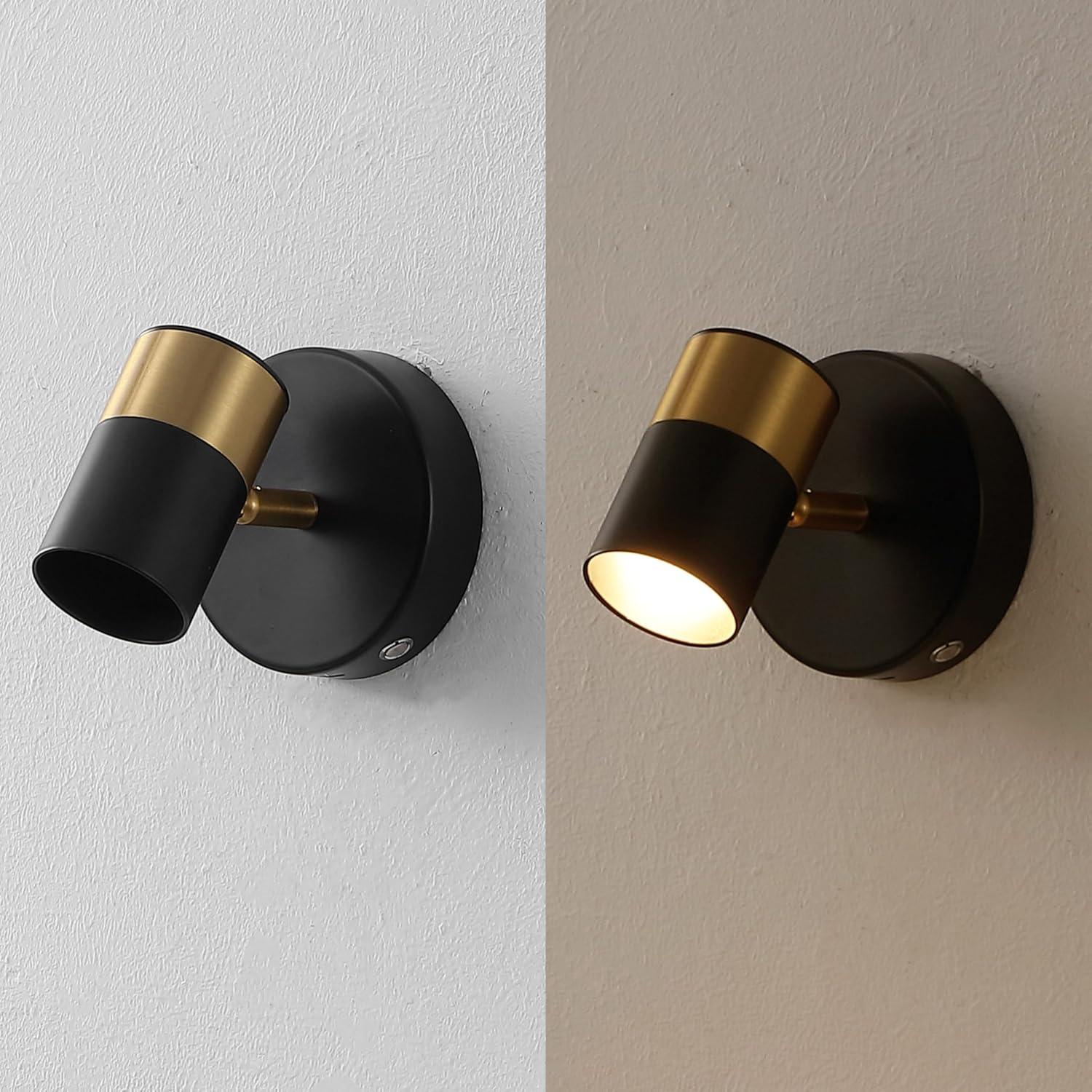 imageJONATHAN Y JYL7162A Paola 6quot 1Light Modern Adjustable Head Integrated Dimmable LED Rechargeable Wall Spotlight with Touch Sensor for Bedroom Living Room Kitchen Office BlackBrass GoldBlackBrass Gold
